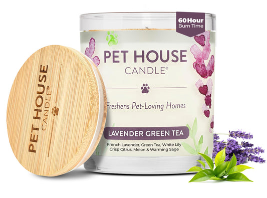 Pet House Lavender Candle Clean Burning, Long Lasting Pet Odor Candle for Home - Lavender Green Tea