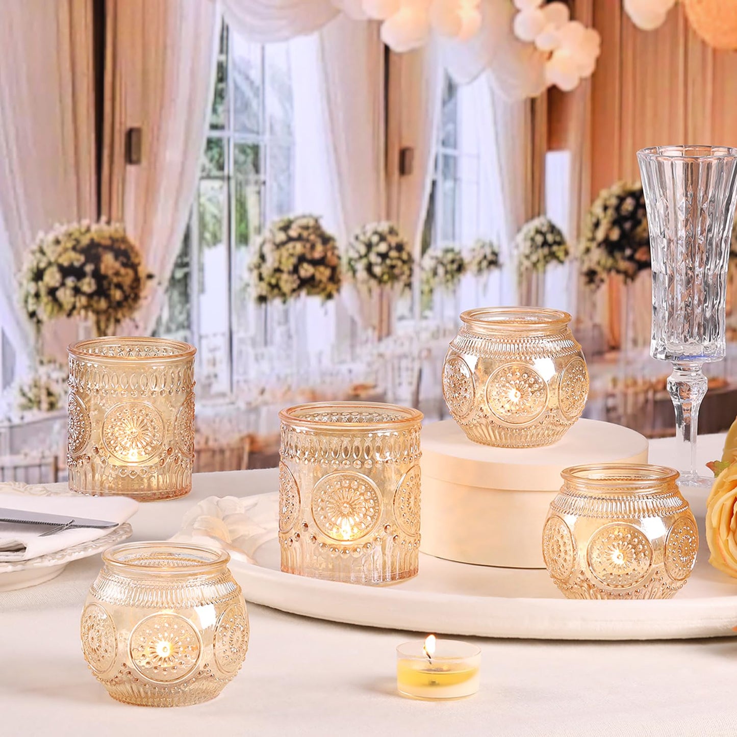 DARJEN Gold Votive Candle Holder Set of 20, Upgraded Size Tea Light Candle Holder Glass for Wedding Table Centerpieces, Elegant Bulk Votive Holders for Party, Proposals and Wedding Shower