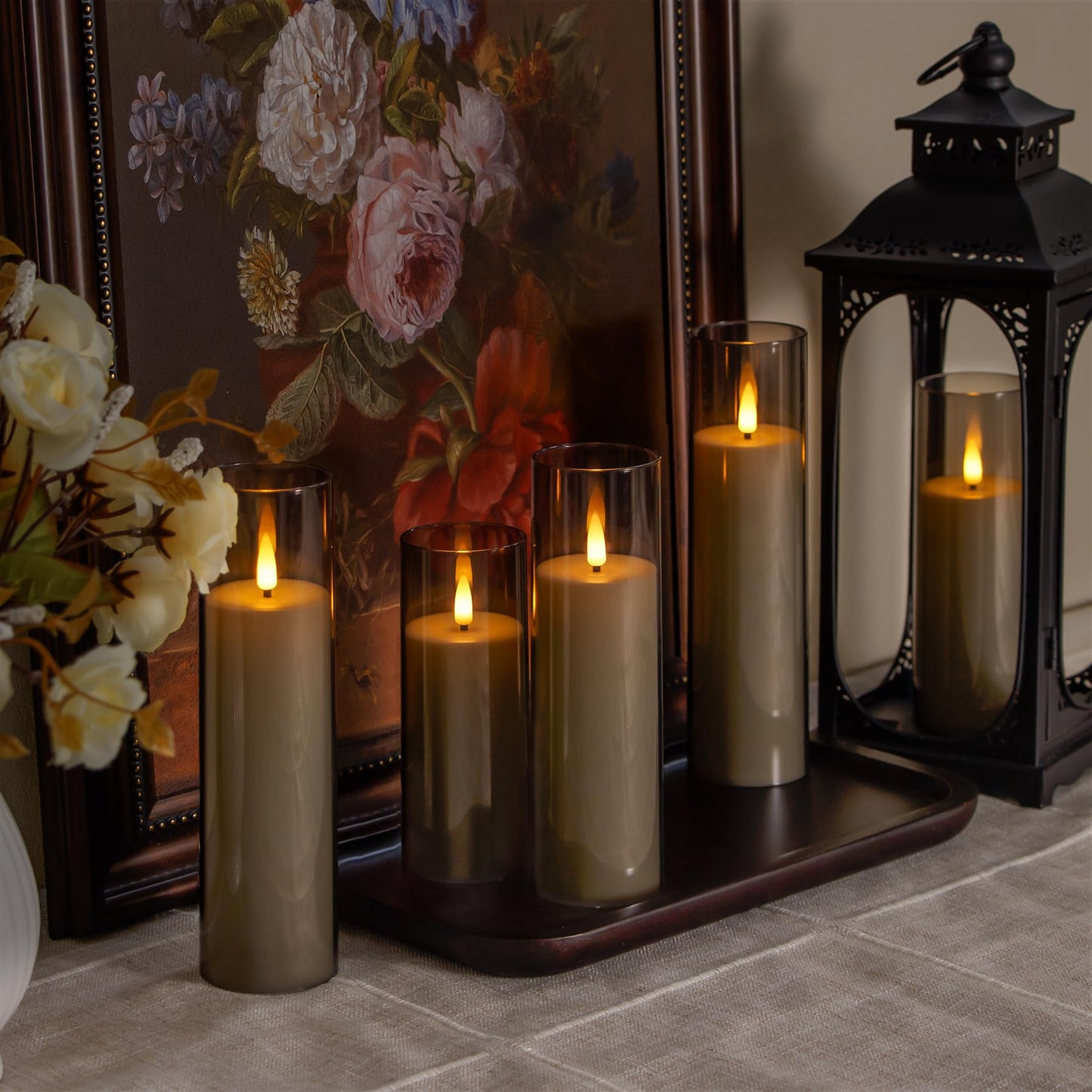 Yeelida Acrylic Flameless Flickering Candles with Remote Control and Timer, Battery Operated LED Fake 2.2" x 5",6",7",8",8" Plastic Pillar Candles for Home Decor(Long-Lasting, Grey)