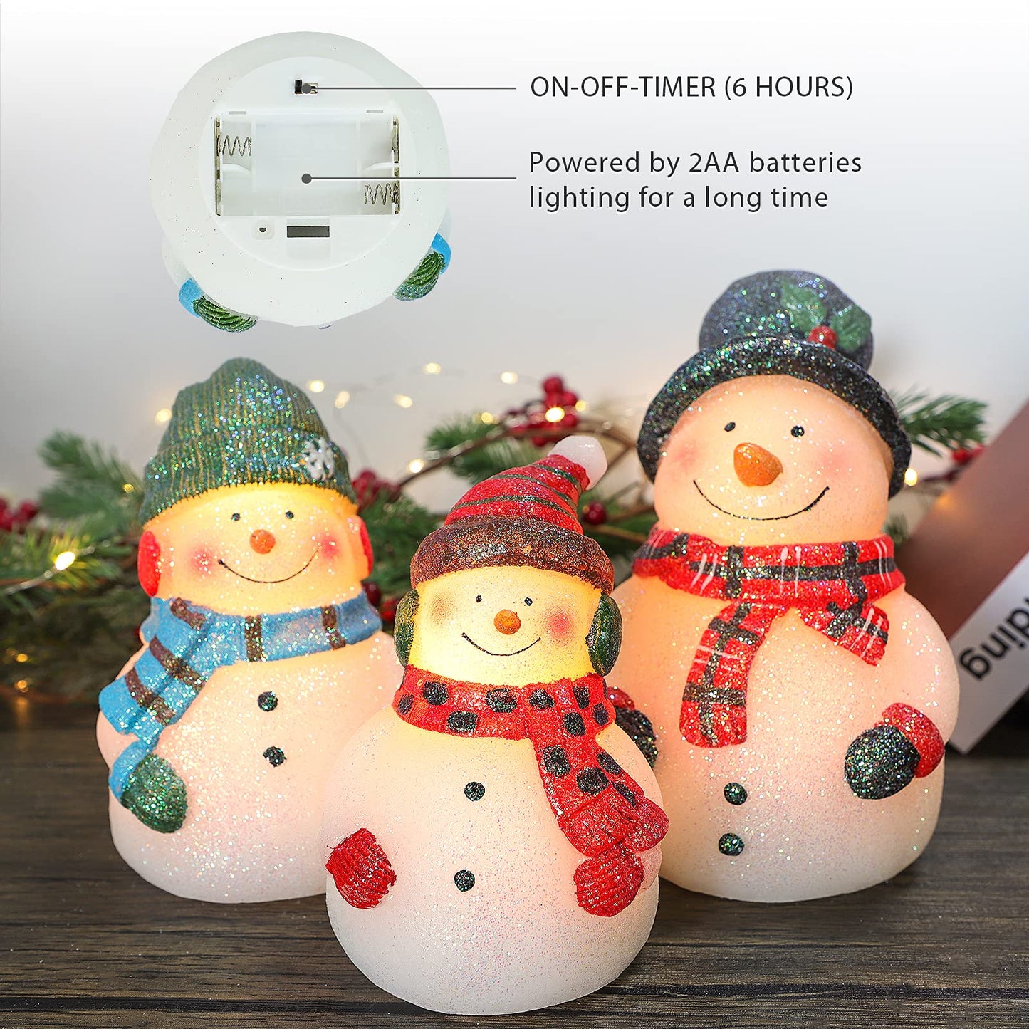 Crystal Club Christmas Flameless Candles, Set of 3 Santa Snowman Real Wax Candles, Battery Operated LED Candles with Remote and Timer for Christmas Tree, Holiday Home Décor (Red)