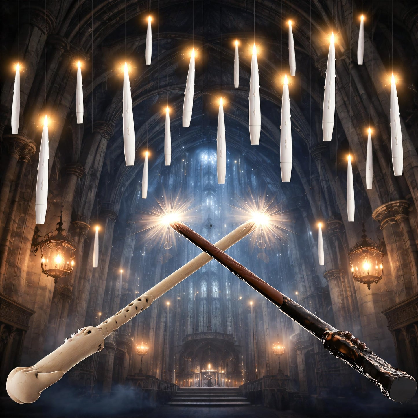 JOIONE Floating Candles with Wand, 20 Pack Hanging Candles with Magic Wand Remote, Battery Powered Floating Candles with 2 Wand, Flameless Magic Hanging Taper Candles for Xmas Halloween Decor, White