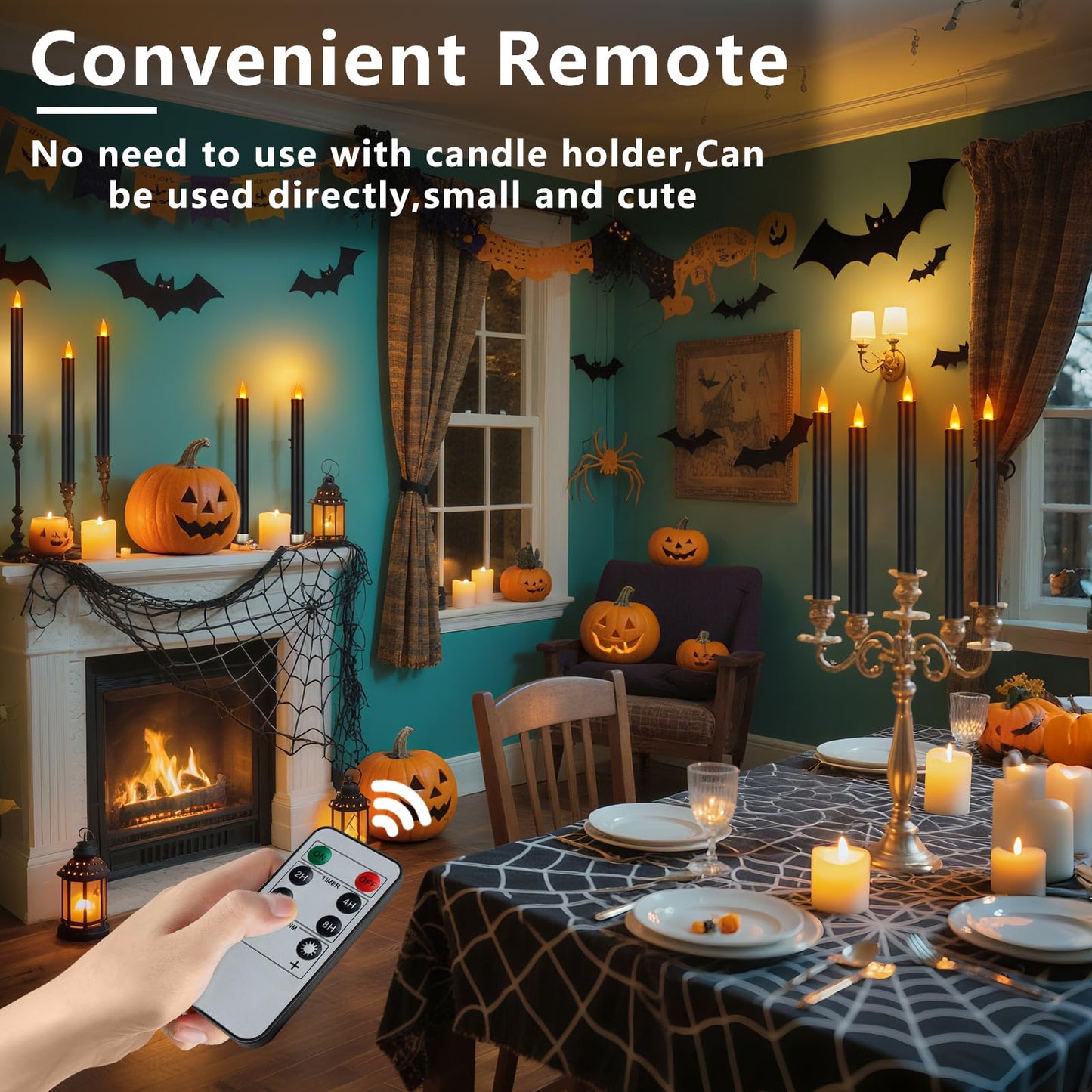 wemarry Flameless Taper Candles 10" Dripless Battery Operated Taper Candles Included Remote Timer 400+ Hours by 2AA Batteries for Halloween Christmas Wedding (Black, 12 Pack)