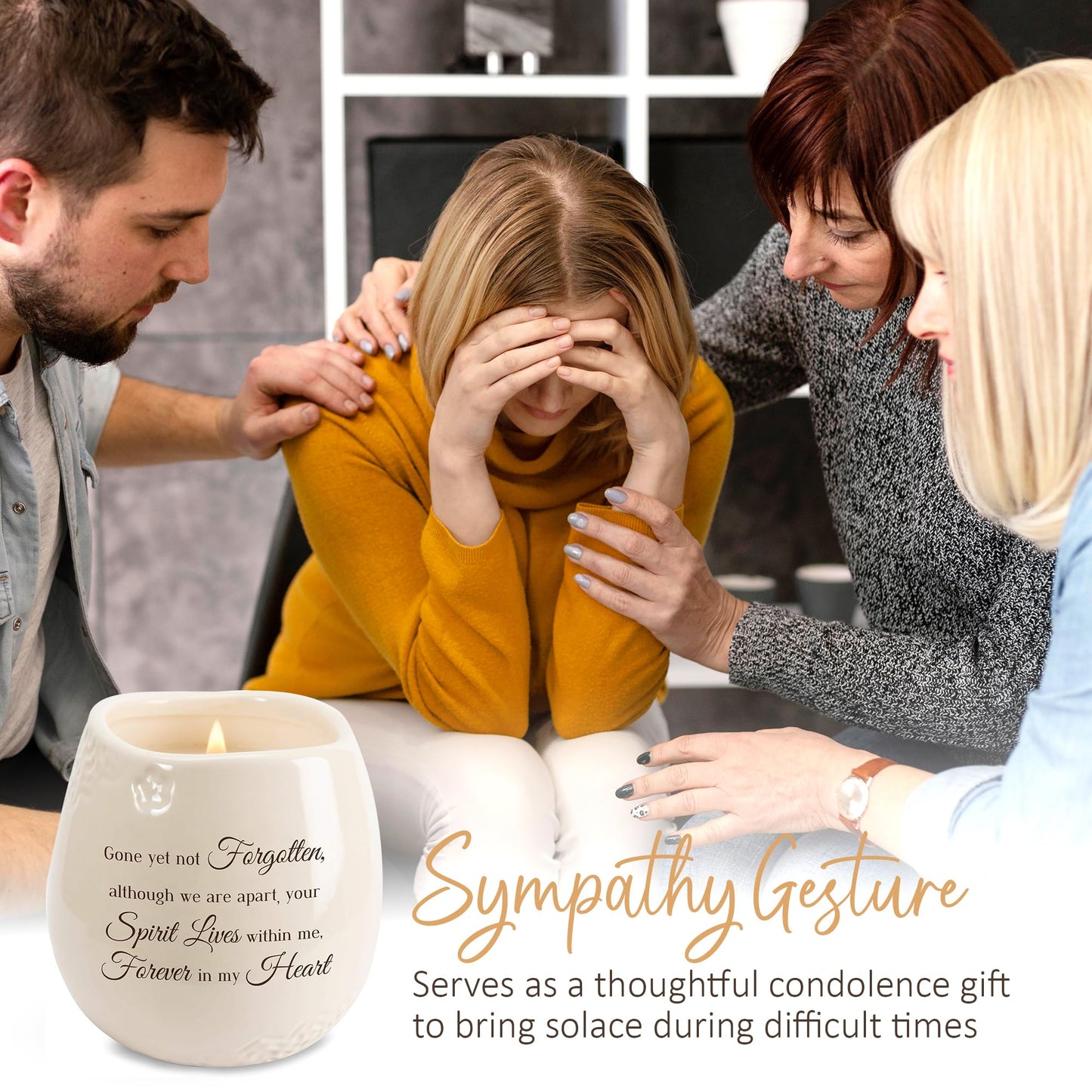 Pavilion - 8 Oz Candle Holder - White Ceramic Candle Jar with 100% Soy Wax Candle Tranquility Scent Gone Yet Not Forgotten Ideal Remembrance Gift for Love One Who Passed - Printed Text & Love Theme