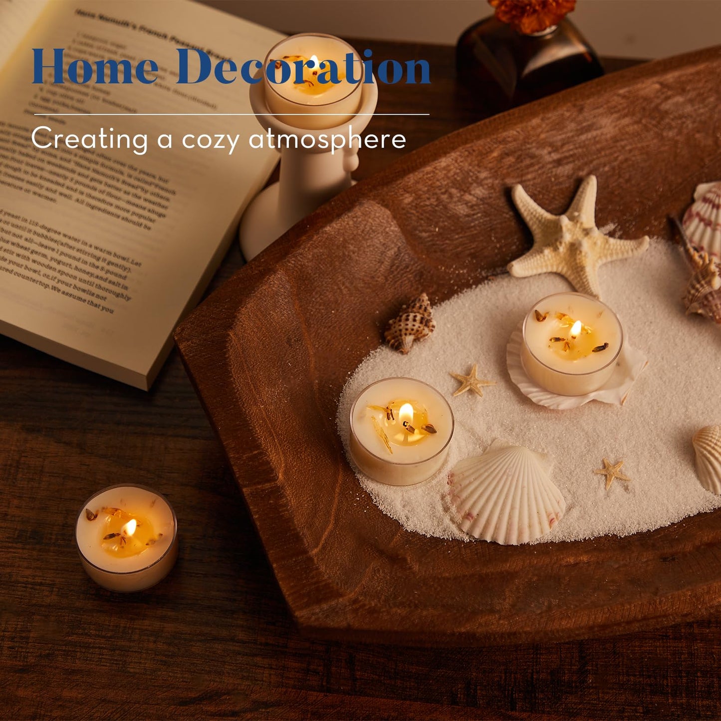 Crenovo Lavender Scented Tealight Candles with Dried Flowers, 4 Hours Non-Toxic Tea Lights, 100% Soy Wax Candles Bulk for Wedding, Spa, Bath, and Home Decor, 16 Pack