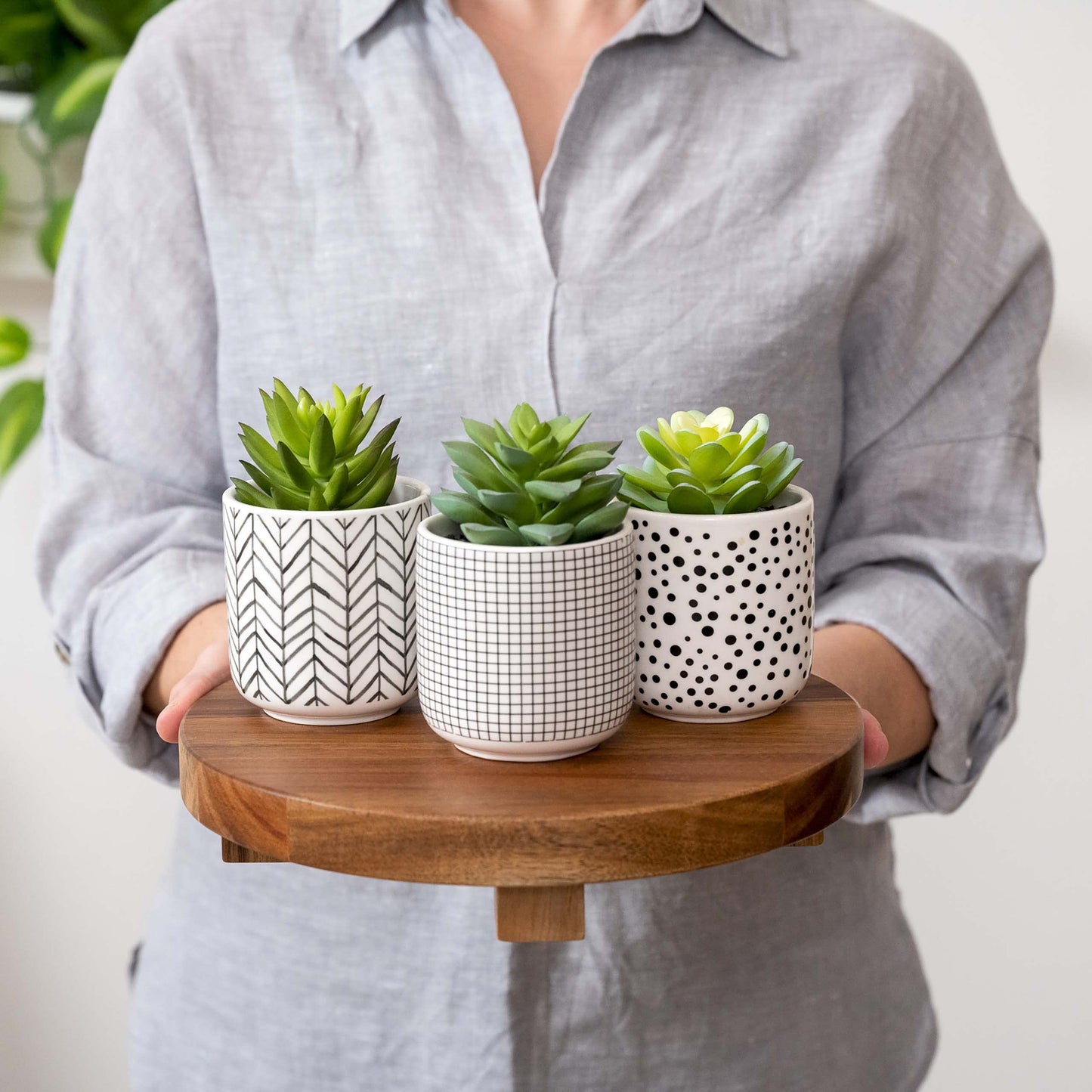 Kurrajong Farmhouse footed wooden tray | wood pedestal stand | 10" wide and 2" high round riser board | acacia wood pedestal board | plant holder