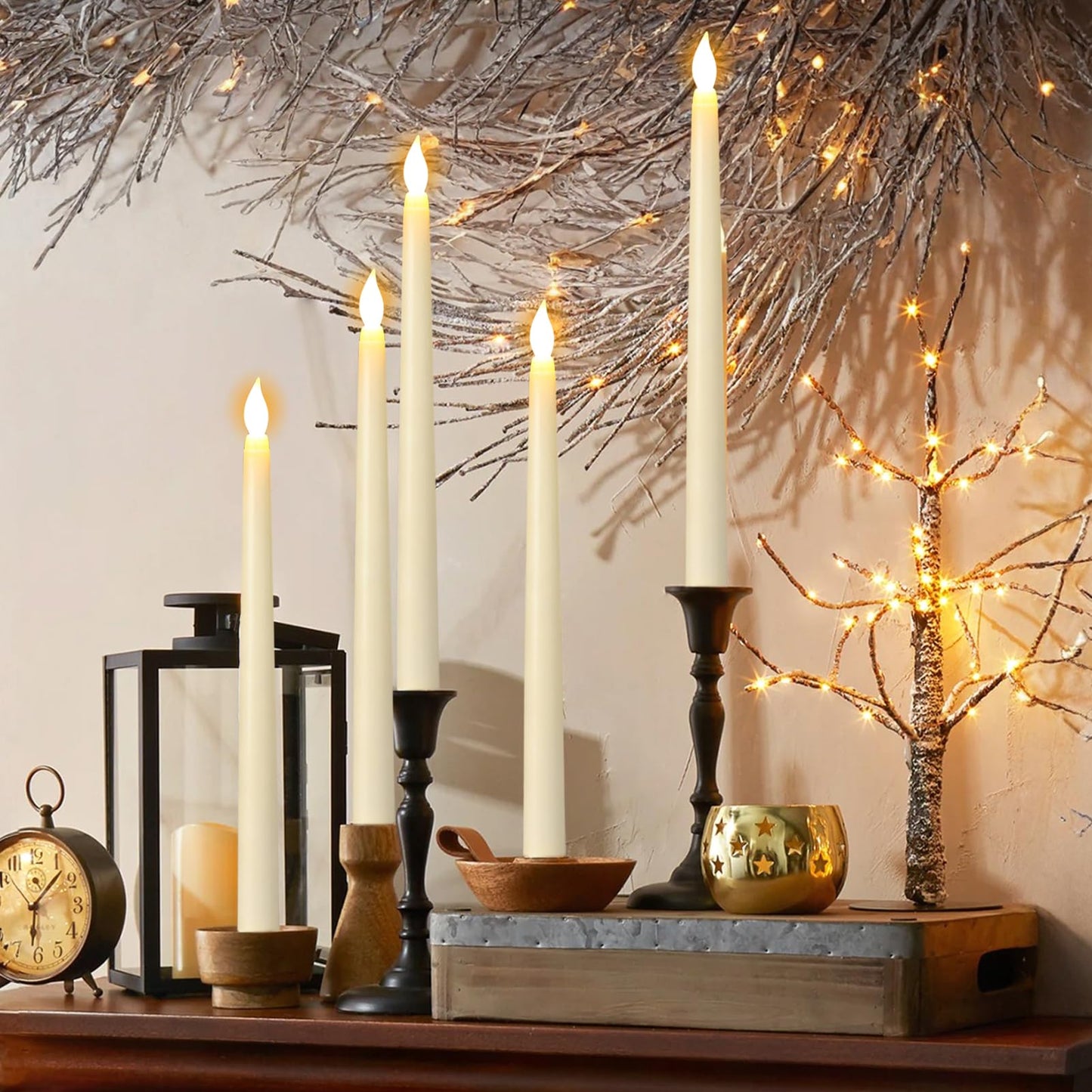 GenSwin 26 Pcs Flameless Taper Candles with 3D Wick, LED Taper Candles Battery Operated, Flameless Battery Candlesticks for Home Party Wedding Christmas Decor(Ivory, 0.78”x10.8”)