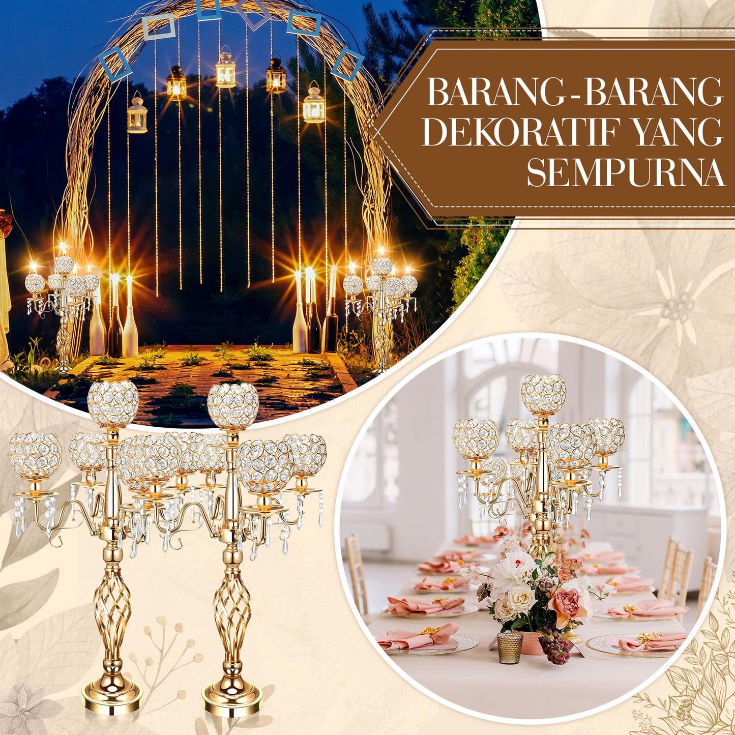 Nitial 4 Pcs 5 Arm Crystal Candelabra Centerpieces for Table 27 Inch Retro Victorian Crystal Candle Holders Bowl Table Centerpieces Decor for Wedding Banquet Valentine Dinner Party Event (Gold)