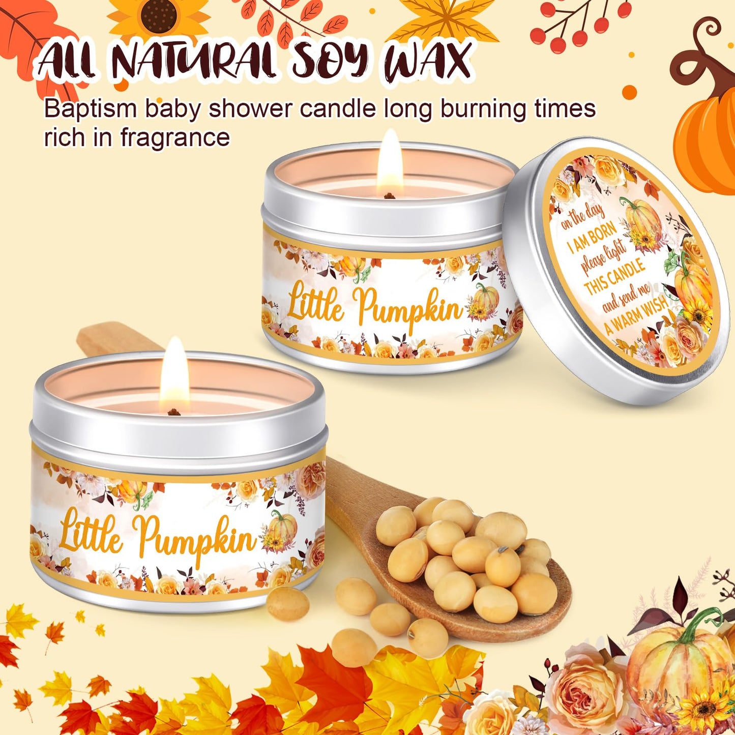 MTLEE 24 Pcs Fall Pumpkin Baby Shower Party Favors Candles Lavender Scented Baby Shower Favors for Guests Rustic Tealights Candles Gender Reveal Return Gifts(1.2 oz, Yellow)