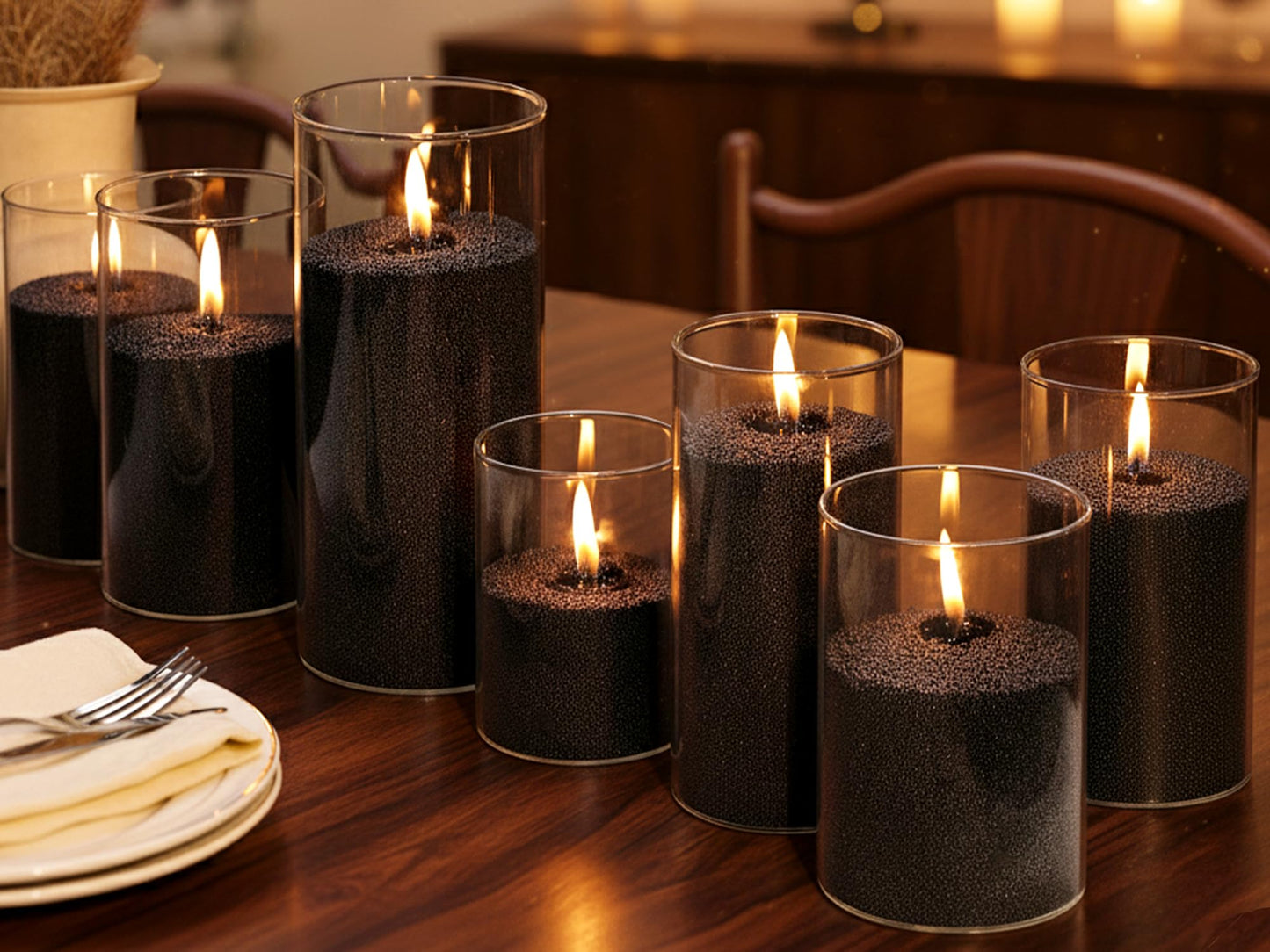 LAMORGIFT 16LB Black Candle Sand- Pearled Candles with Wicks (50 Pcs) & Wooden Spoons, Candle Beads, Sand Wax, Candles Unscented for Powder Candle Making, Refill Kit