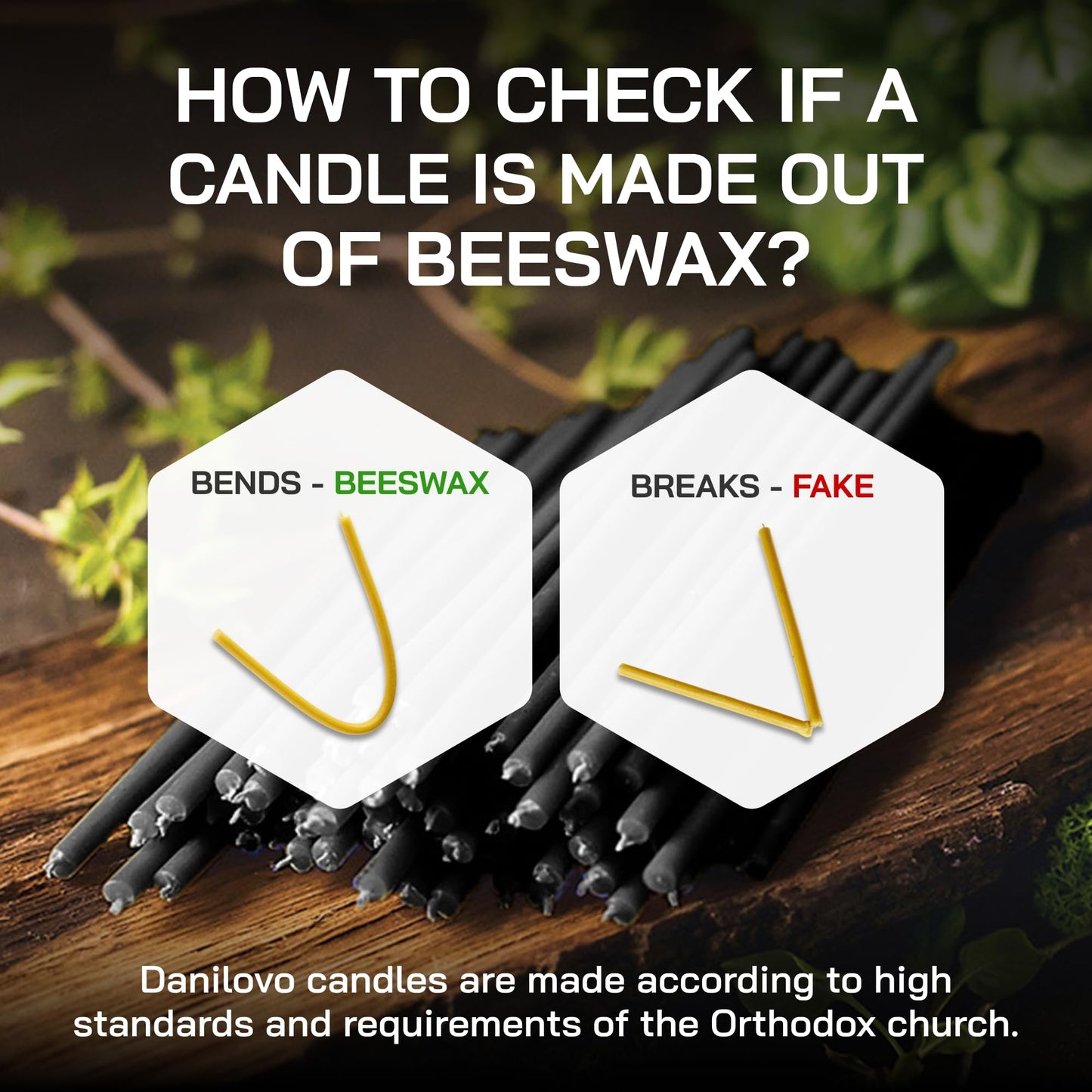 Danilovo Thin Taper Beeswax Candles - Honey-Scented, Decorative Candles Ideal for Birthday Decoration or Church Prayers - Black Drip Free, Tall & Smokeless Pack of 50 pcs, 7.3 x 0.24 inch