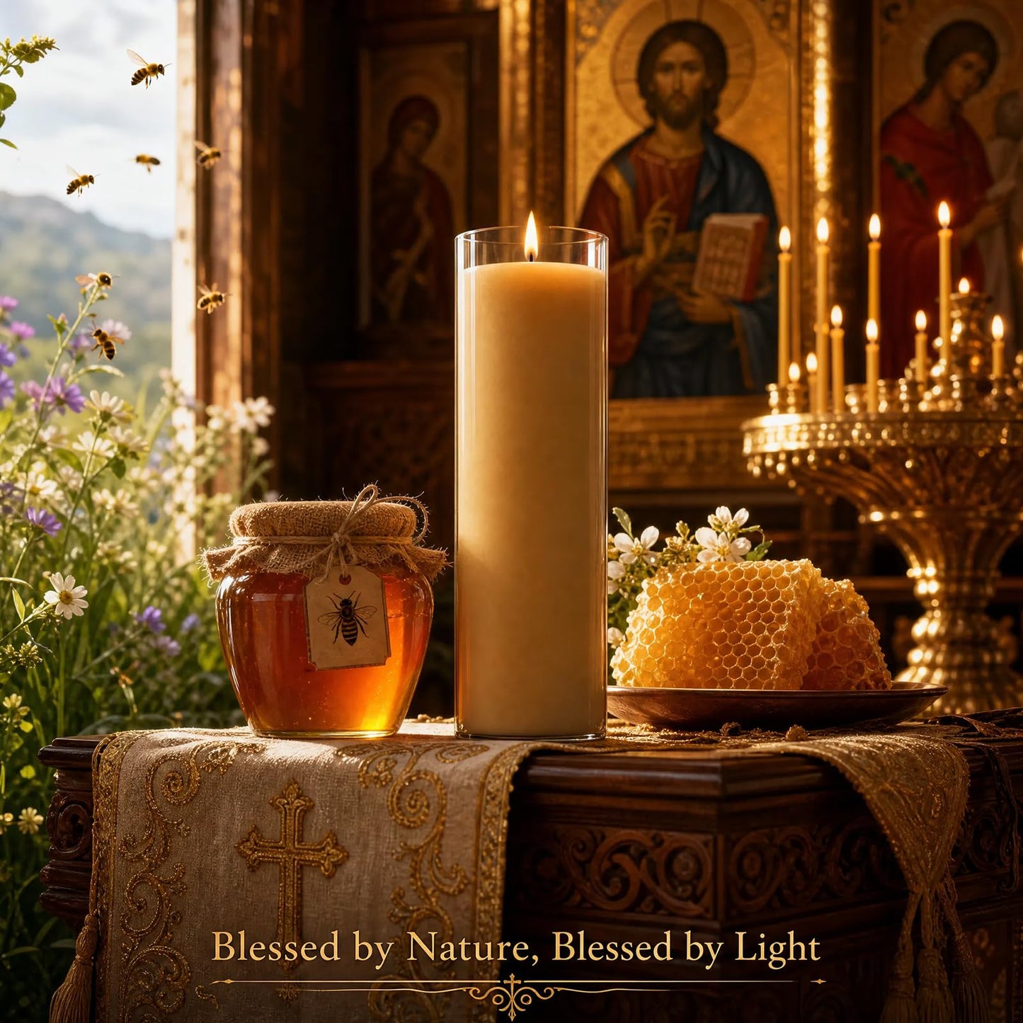 chaoxinge Pure Beeswax Prayer Candles 7 Day Devotional Candles in Glass-1Pack with 120 Hours Long Burn Time, Honey Fragrance Religious Candles Catholic for Memorials, Vigil, Church
