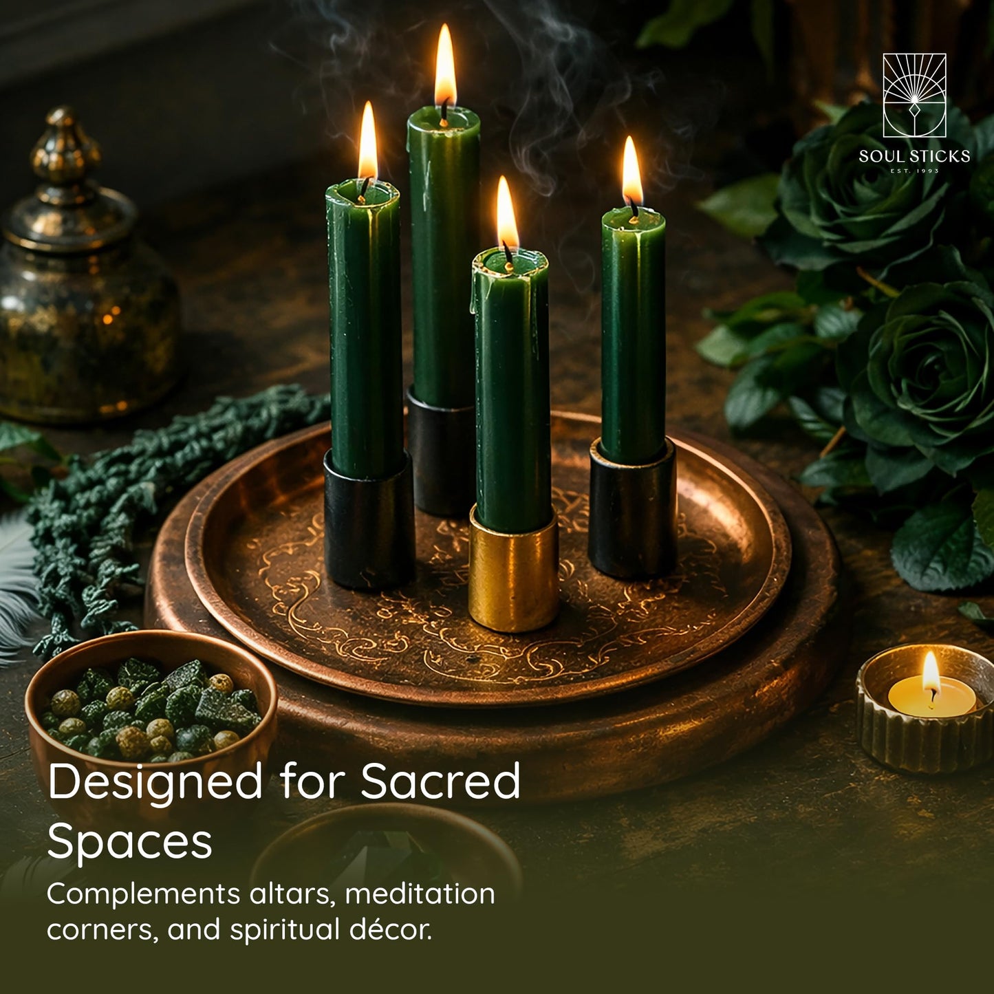 SOUL STICKS Prosperity Magic Spell Chime Taper Candles 20 Pack - Ideal for Altar, Rituals, Ceremonies, Meditation Green Unscented Candle Sticks for Witchcraft Supplies, Wiccan Supplies and Tools