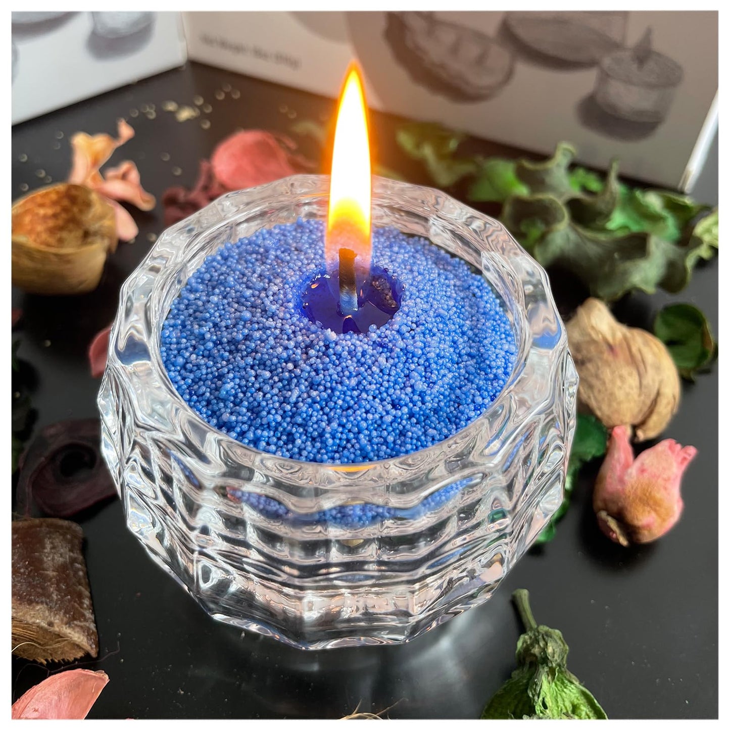 VITARIE Refillable Pearled Candle Sand 18oz, Unscented, 30 Cotton Wicks, 1.1lb Long Burning, Candle Making Kit, Ocean Blue