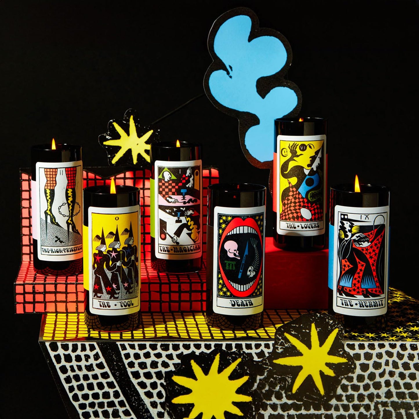 Tarot Candle - The Fool Card - Soy Wax Candle with Unique Tarot Illustration & Tarot Reading - Scented with Wild Mint, Citrus & Basil - 60 Hours Burn Time - 6” Tall - Tarot Cards, Tarot Gifts
