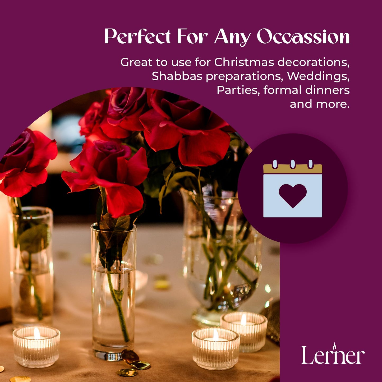 Lerner Clear Tea Lights Candles Bulk - Long Burning 8 Hour Clear Cup Tealight 50 Pack - Consistent Smkless Clean Burning - Holiday, Wedding, Spa, Emergency and Home Decoration Candles