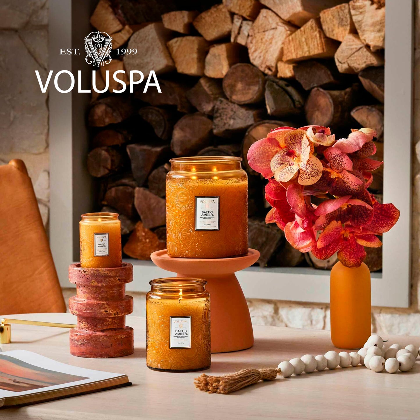 Voluspa Baltic Amber Candle, 18 oz, Coconut Wax Blend, Scented Candles for Home, 100 Hour Burn Time, Candle Jar