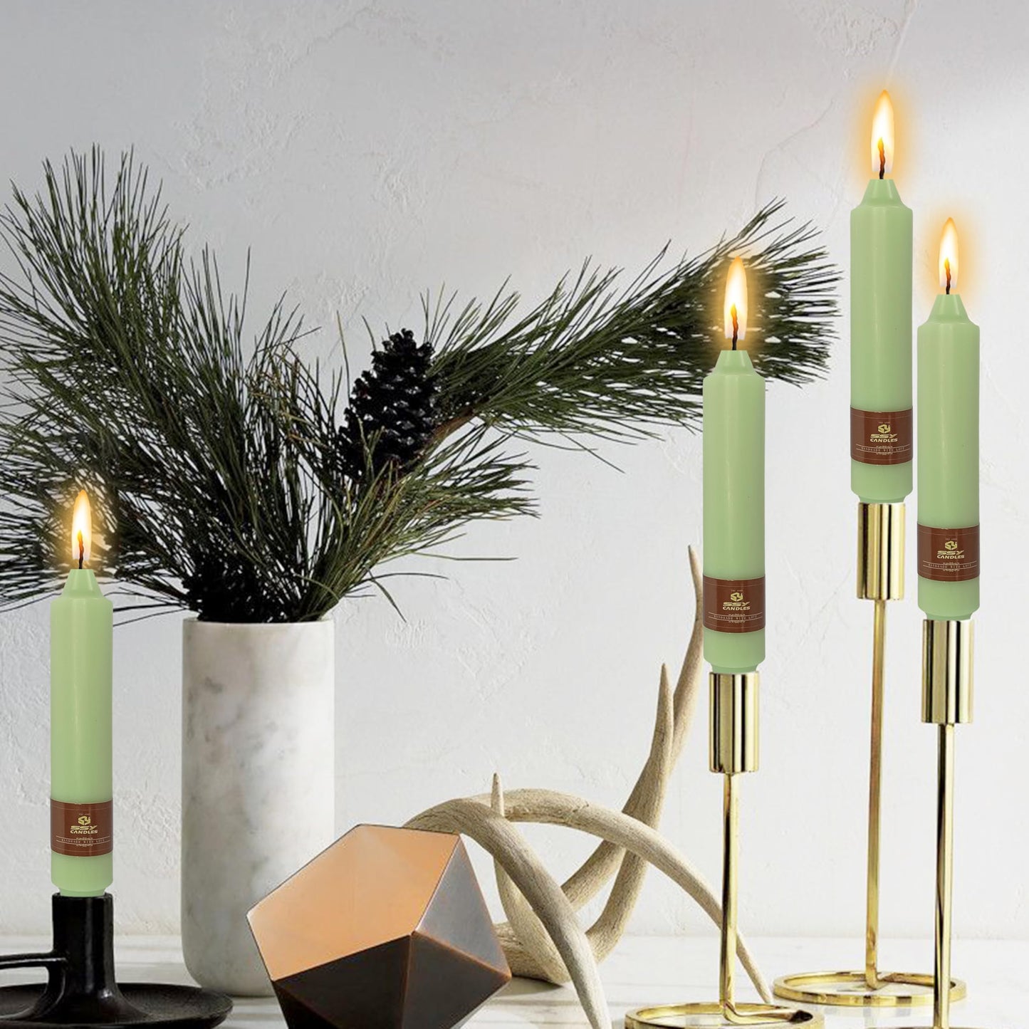 Unscented Taper Candles 7 in Small Candlesticks Light Green Candles 4 Pack for Dinner Household Wedding Party Home Décor