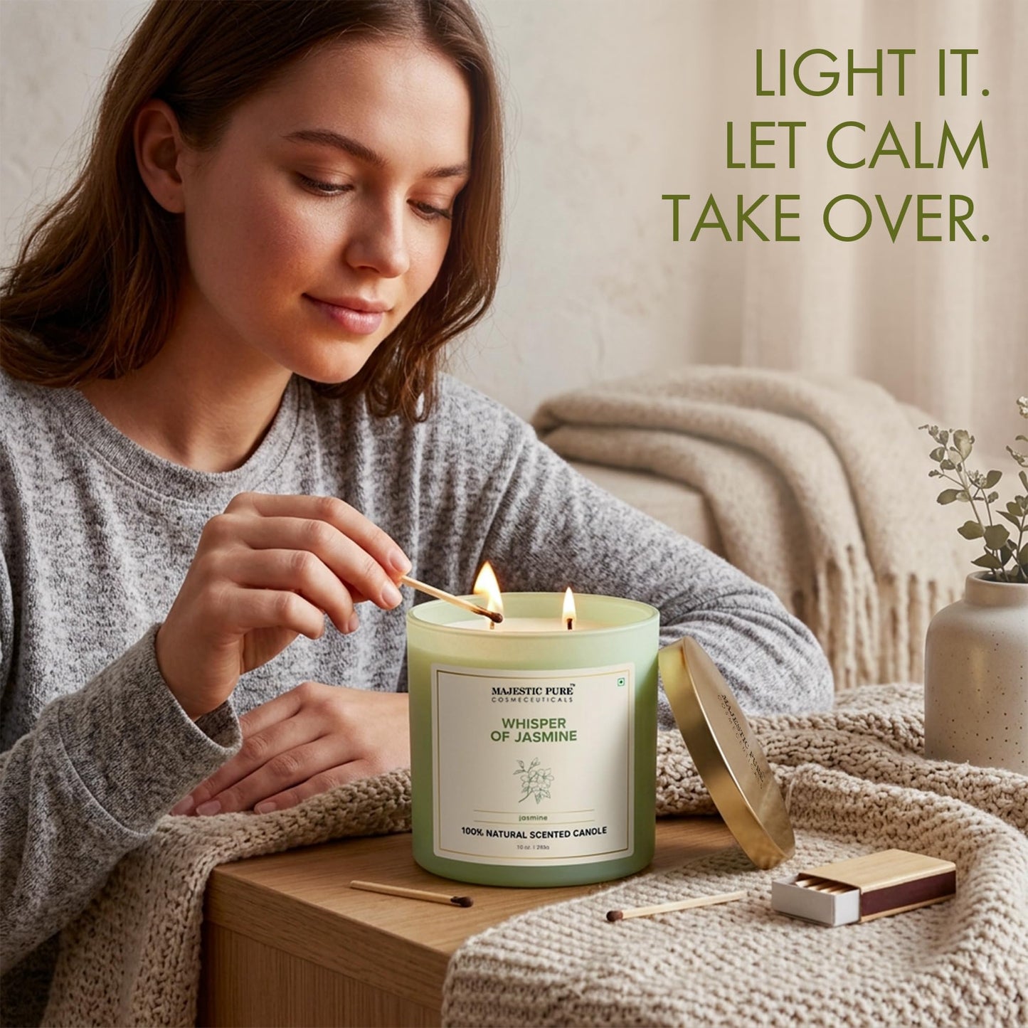 Majestic Pure Candle Jasmine, Natural Scented Candle, 10oz Large Jar with up to 45+ Hours Burn, Giftable