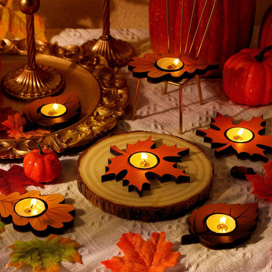 Marsui 12 Pcs Fall Thanksgiving Candle Holders Maple Leaves Harvest Table Centerpiece Decor Tealight Candle Holders for Home Tabletop Autumn Party Mantel Decorations