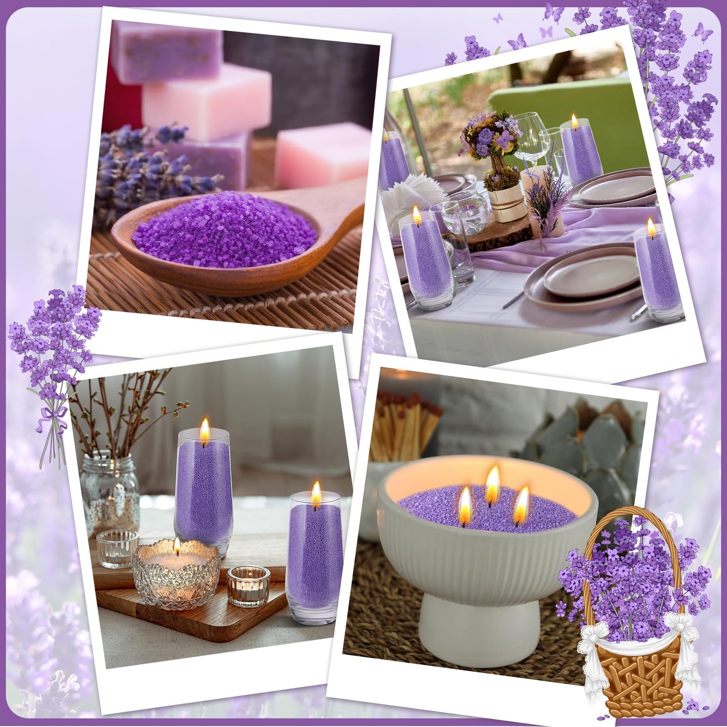Conelist 2.2 lb Lavender Scented Pearled Candle Sand Wax Set Customized Powder Making Candles Refill Kit Palm Wax All Natural Non Toxic with 20 Wicks for Christmas Gifts DIY(Purple)