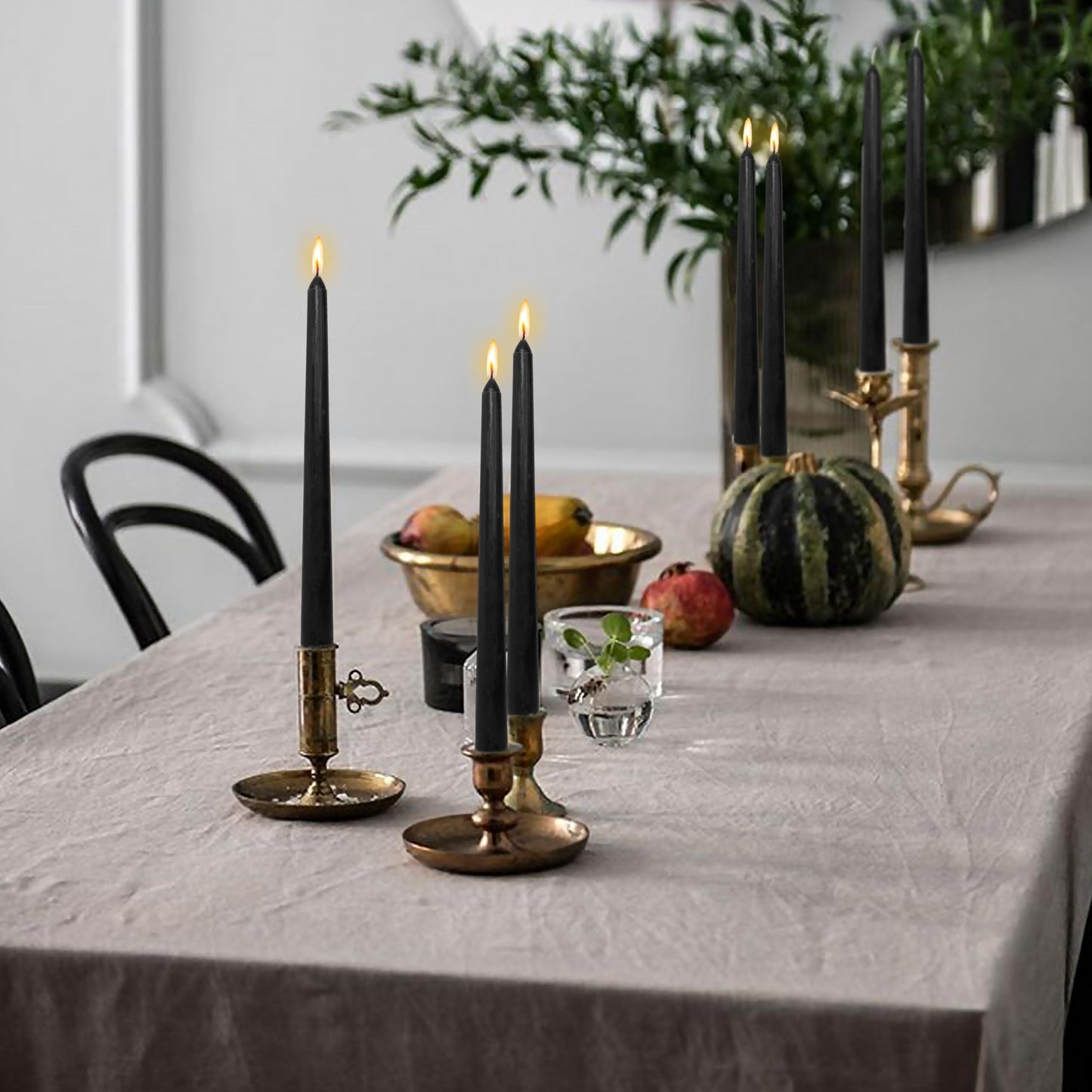 Smokeless Sandalwood Scented Black Taper Candles Dripless Long Lasting Burn 10 Inch Tall Candlesticks for Home Décor Holiday Gift Romantic Evenings