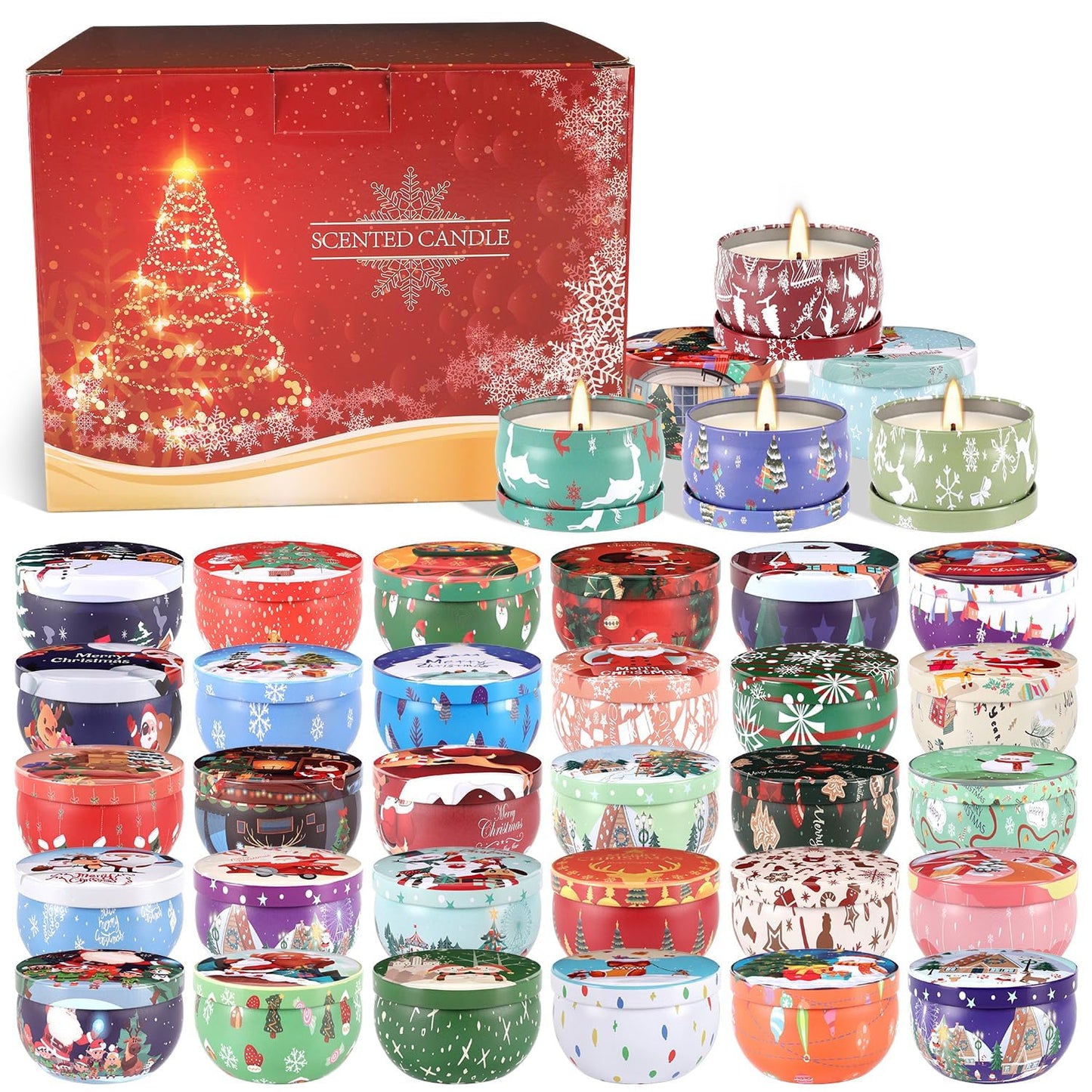 TLNFHRPI 36 Packs Christmas Scented Candles, 2.5oz Smokeless Clean Burning Soy Wax Candles for Home Decor, Festive Gifts & Holiday Ambiance