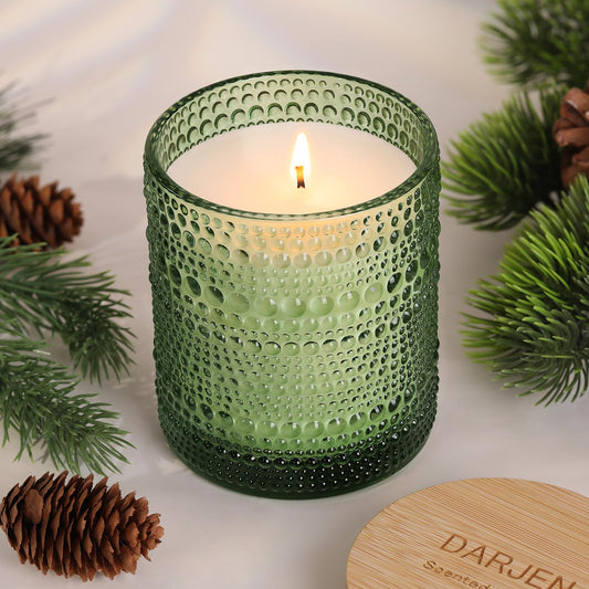 DARJEN Pine& Fir Candles for Home- 10oz 68H Natural Soy Wax Aromatherapy Jar Candle with Strong Scent, Decorative Aesthetic Candles for Odor Elimination, Living Room, Kitchen, Luxury Gift