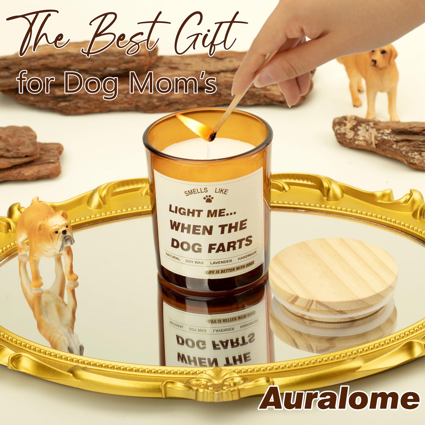 Auralome Candle Gifts for Women - Dog Mom Candles Lavender Light Me When The Dog Farts Pet Friendly Safe Scented Candle Themed Gifts Soy Wax Present Idea Funny for Pet Lovers Home Decor
