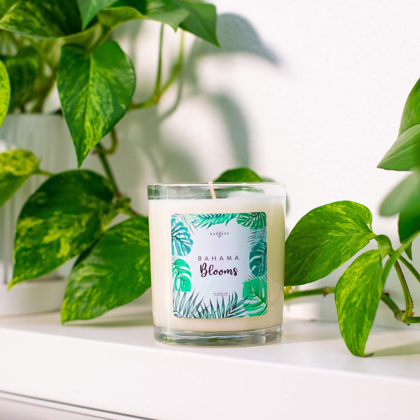Kate Bissett Baubles Bahama Blooms Scented Premium Candle and Jewelry with Surprise Earring Inside | 10 oz Large Candle | Made in USA | Parrafin Free