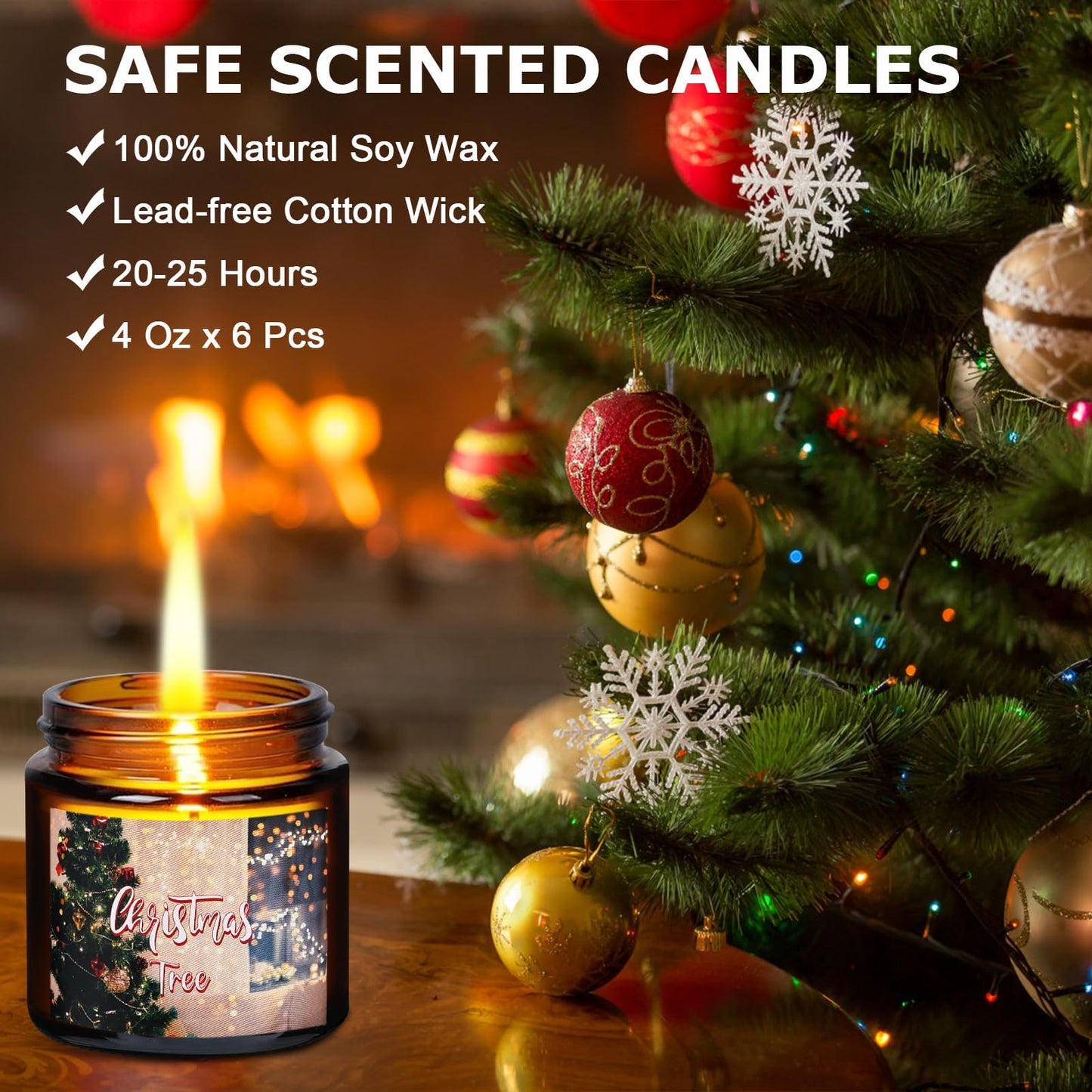 6-Piece Scented Candle Gift Set - Christmas Tree, Cookies, Candy, Pine, Chocolate, Mulled Cider