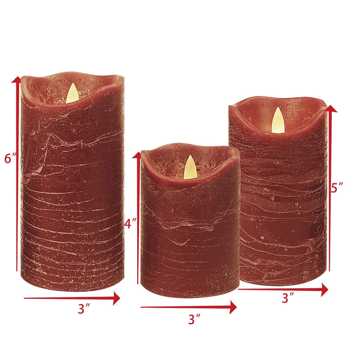 iZAN 3 Pack Real Wax Flameless Candles Battery Operated LED Pillar Flickering Realistic Electric Candle Gift Sets with Remote Control and Cycling 24 Hours Timer 3”D X 4" 5" 6" H (Burgundy)