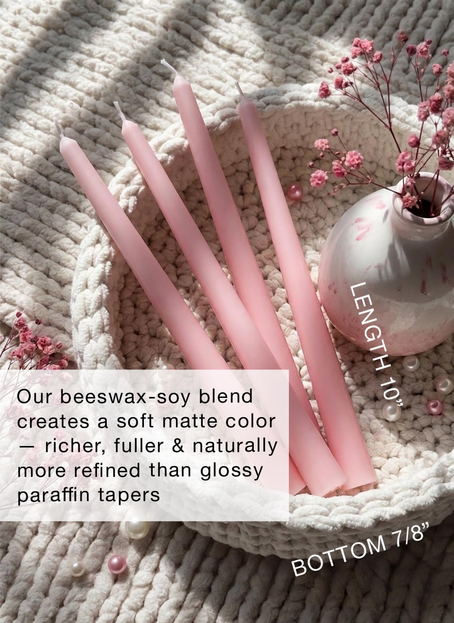 Homeology 10" Classic Taper Candles, Blush Pink, 12-Pack, 7-8 Hours Long Burning, Unscented Tall Candlesticks