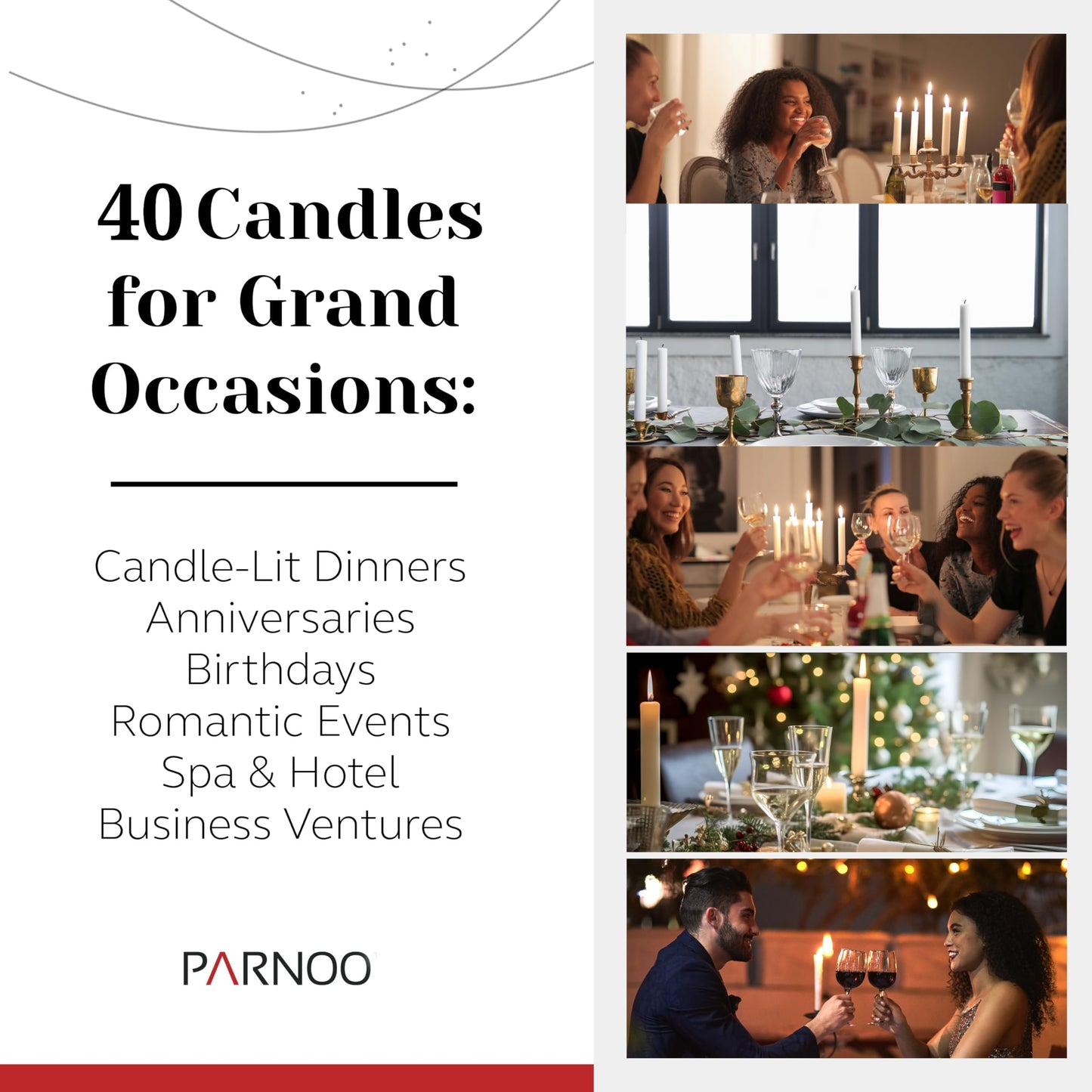PARNOO 8" White Unscented Tapered Candles, 40 Pcs 7-Hour Long Burn Time, Dripless & No Soot - Hand-Dipped Tall Candles for Weddings, Dinners, Parties, & Special Occasions
