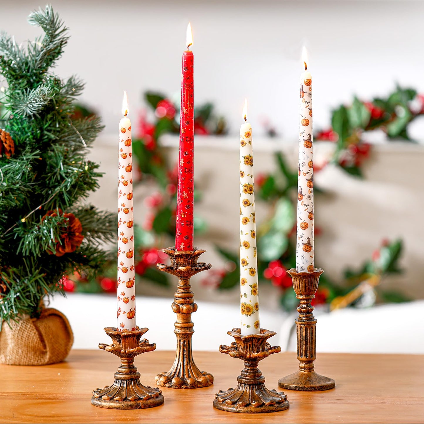 Nuanchu 20 Pack Seasonal Holiday Taper Candles Summer Memorial Day Taper Candle 10 Inch Unscented Tall Sunflower 4th of July Patriotic Candlestick Long Burning Smokeless Gift Dinner Table Decor