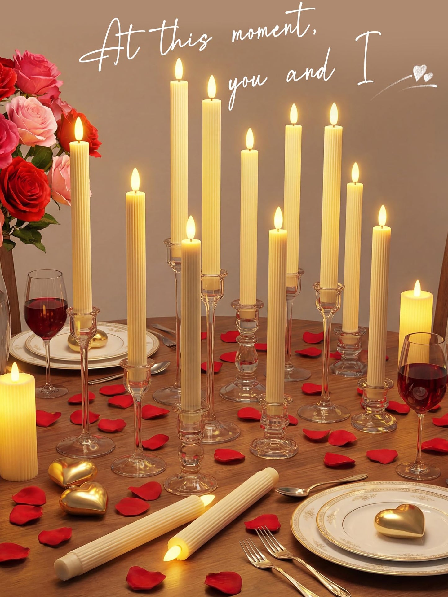 Retisee 30 Pcs 10 Inch Flameless Taper Candles LED Candles Bulk Battery Operated Taper Candle Flickering LED Candlesticks for Valentines Birthday Wedding Party Decor (Elegant Style,Ivory)