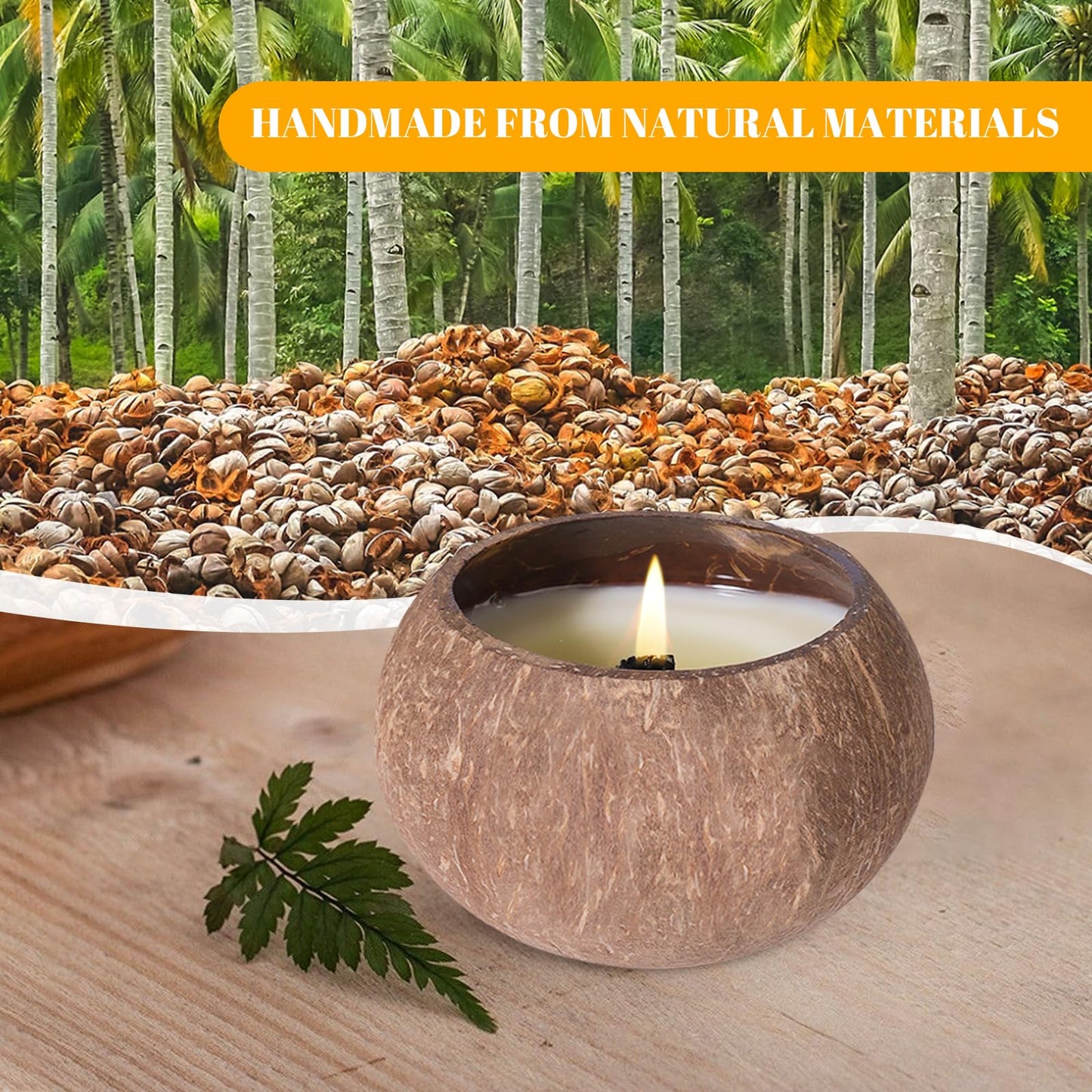 PARTYHIPPO Coconut Shell Scented Candle – 60-Hour Burn | 100% Soy Wax | Clean Burning Rosewood Wick | Natural Aromatherapy Gift for Home & Relaxation (Dewy Moss)