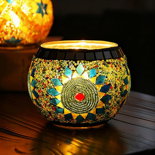 Maimeili Vintage Mosaic Glass Romantic Stained Votive Scented Candle Holder Base Tealight Candles Elegant Home Table Decor(NO Candles) for Wedding Party Christmas Church