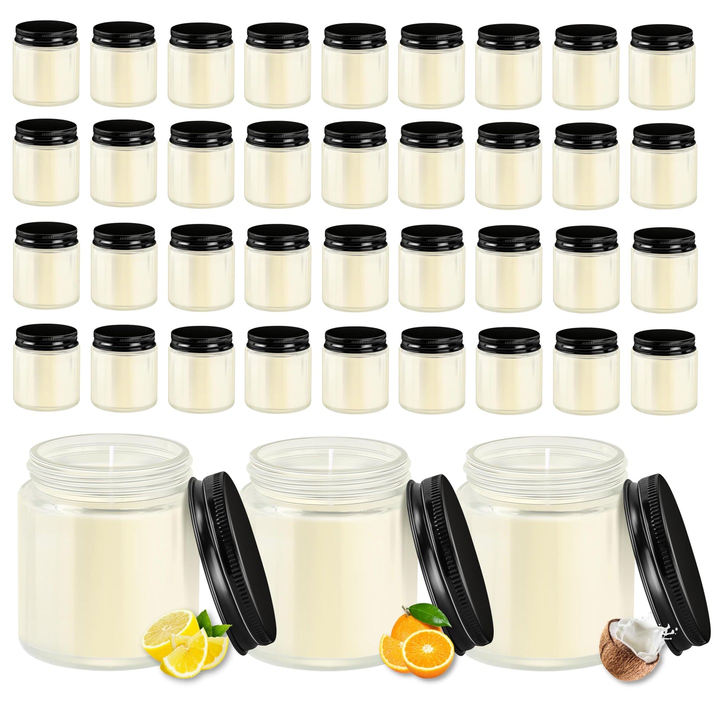 ACITHGL 36 Pcs 4oz Mini Mason Jar Candles Small Scented Candles Bulk Aromatherapy Ideal Souvenir Favors for Wedding Birthday Party (Lemon, Citrus, Coconut Milk, Black)