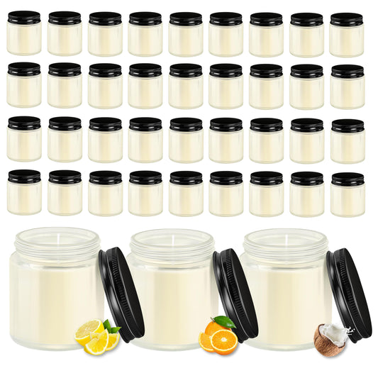ACITHGL 36 Pcs 4oz Mini Mason Jar Candles Small Scented Candles Bulk Aromatherapy Ideal Souvenir Favors for Wedding Birthday Party (Lemon, Citrus, Coconut Milk, Black)