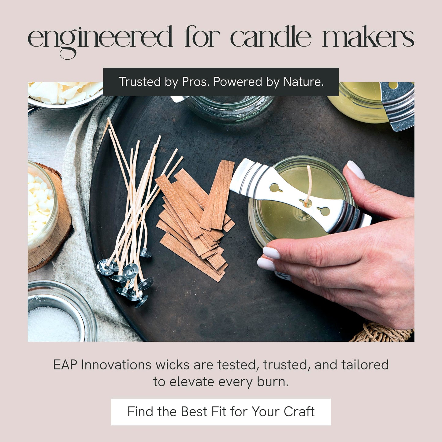 EAP Innovations HTP-52 Candle Making Wicks, Pre-Tabbed, Rigid, Self-Trimming Wicks for Candlemaking, Works with Paraffin, Gel & Vegetable Wax, 6" Length, Pack of 100