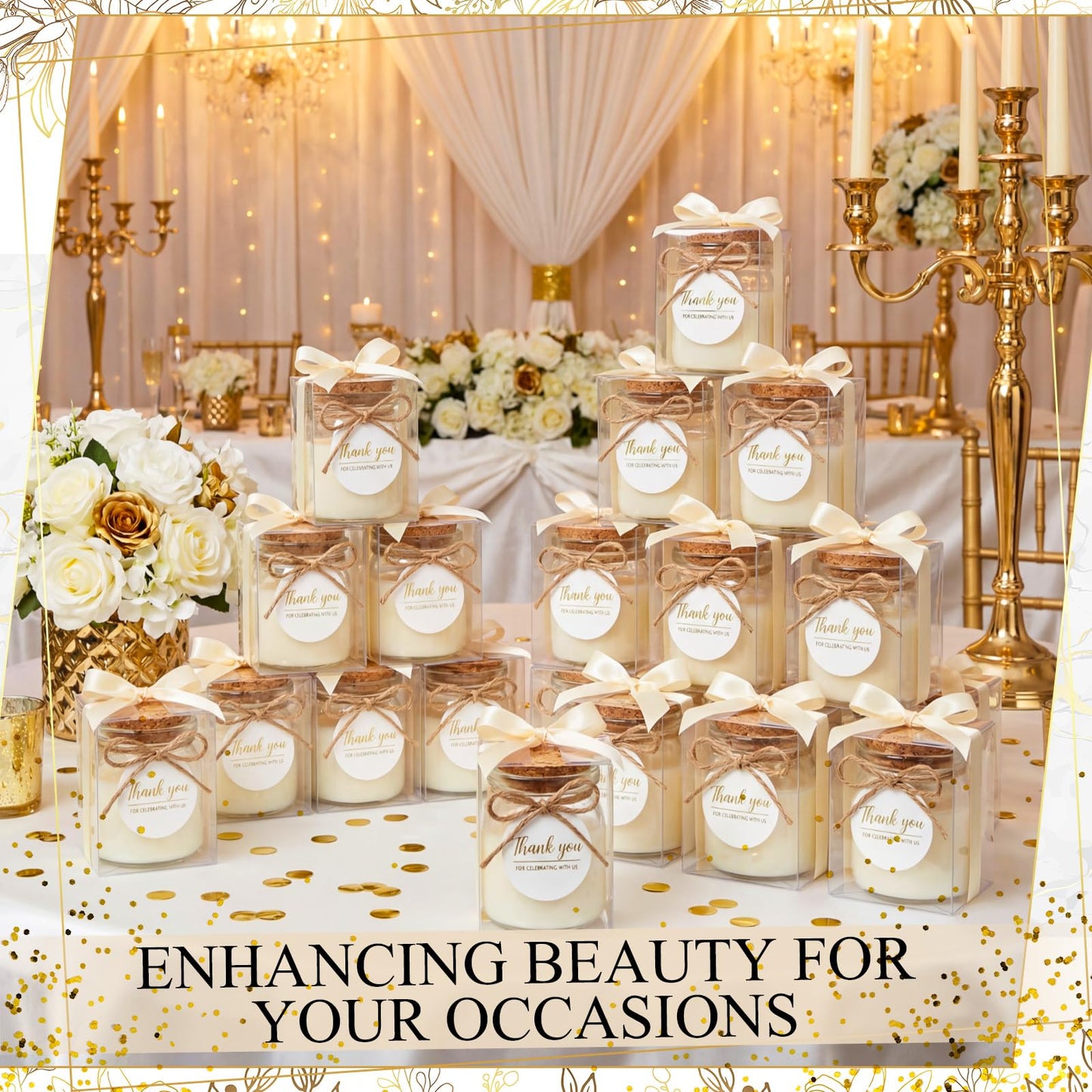 MTLEE 20 Sets Wedding Candle for Guests Beige Thank You Candles Gift Bulk Glass Jars Scented Soy Wax with Clear Gift Box for Bridesmaid Groomsman Bridal Shower Housewarming Party Favors