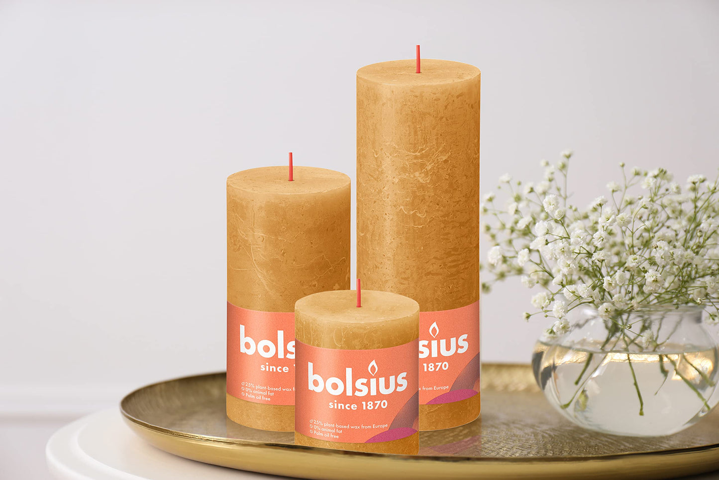 BOLSIUS 4 Pack Yellow Rustic Pillar Candles - 2.75 X 3.25 Inches - Premium European Quality - Includes Natural Plant-Based Wax - Unscented Dripless Smokeless 35 Hour Party and Wedding Candles