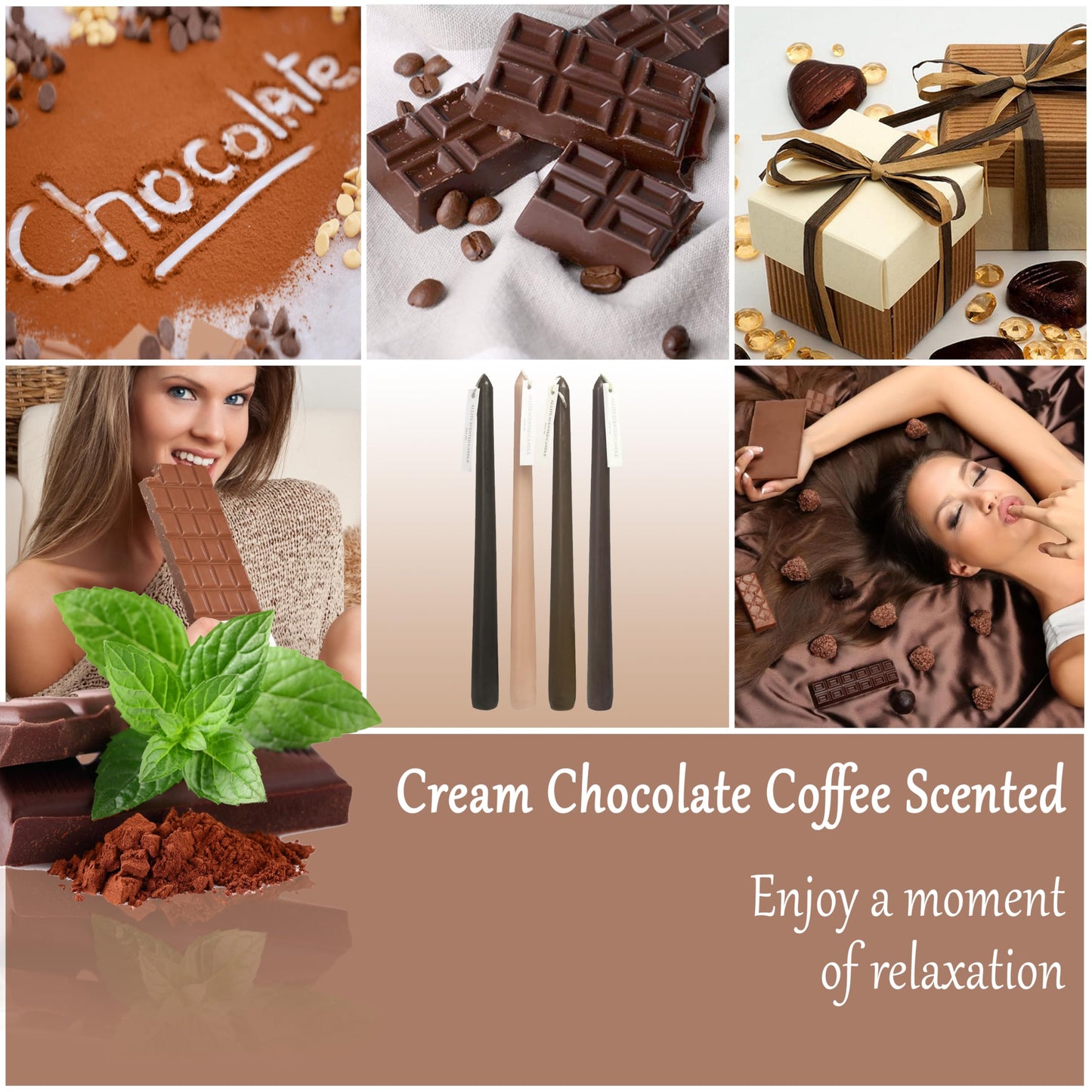10 Inch Gradient Brown Taper Candles Hand Poured Smokeless Chocolate Coffee Scented Long Tapered Candles for Morning Coffee Ritual Breakfast Table Kitchen Island Café Atmosphere