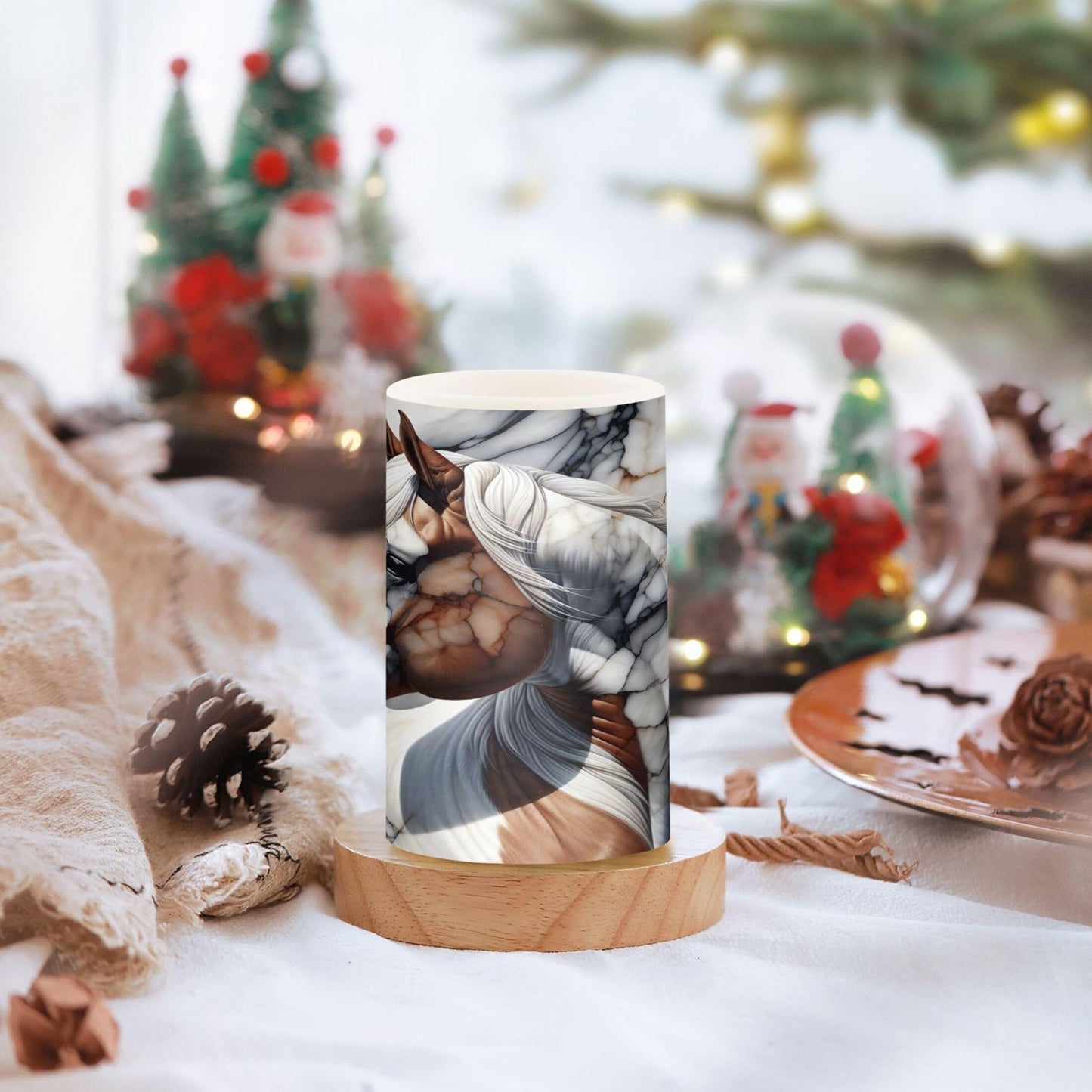 Grgvtei Flameless Candles Horse Texture Marble Flickering LED Pillar Candles with Remote & Timer, Battery Operated Set of 2 Warm Glow for Wedding Party Home Decoration