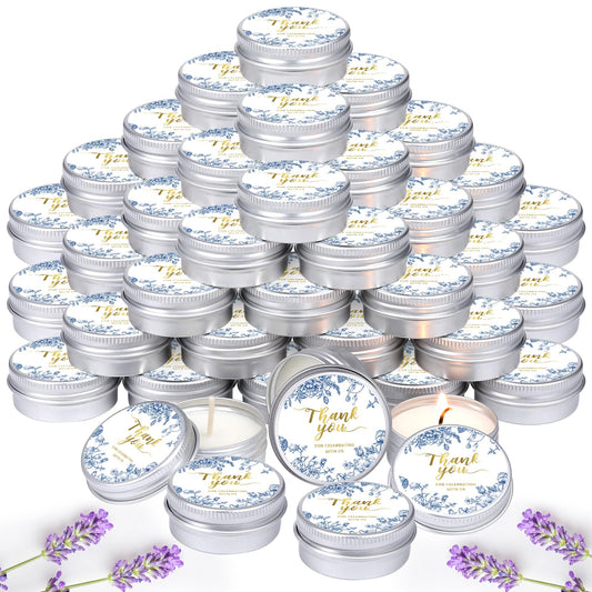 MTLEE 50 Pcs Blue Floral Wedding Candles Gift Favors for Guests 1 Oz Lavender Scented Soy Wax Aromatherapy Candle Favors for Bridal Shower Rustic Wedding Party Guests(Blue Floral)