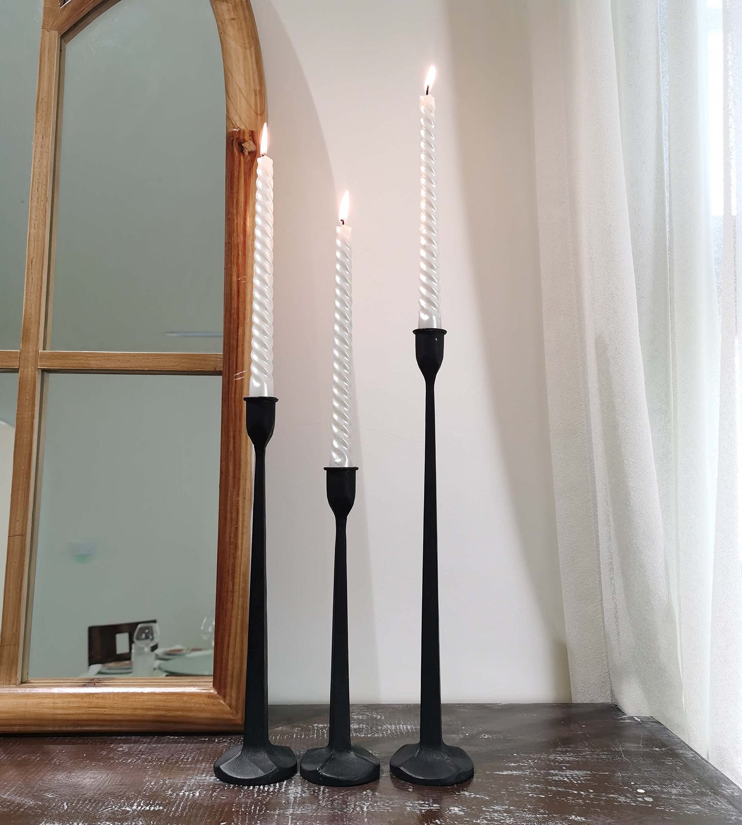Iron Taper Candle Holder - Decorative Candle Stand - Candlestick Holder for Wedding, Dinning, Party, Set 3 (Black)