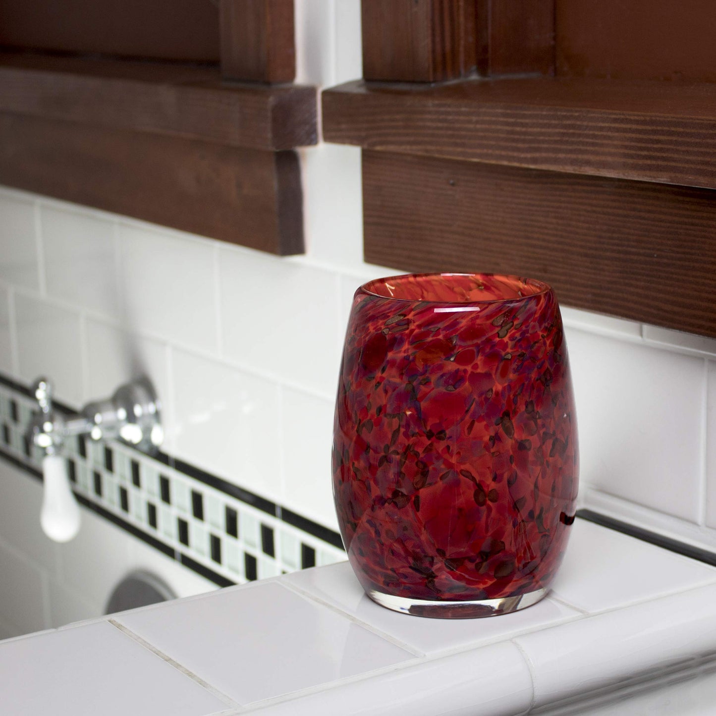 Totally Blown Glassworks Votive Candle Holder, Tea-Light, Handmade Blown Glass, Accent Vase, Centerpiece, Home Decor, Artist Dehanna Jones, Seattle, WA. (Red-Red Wine)
