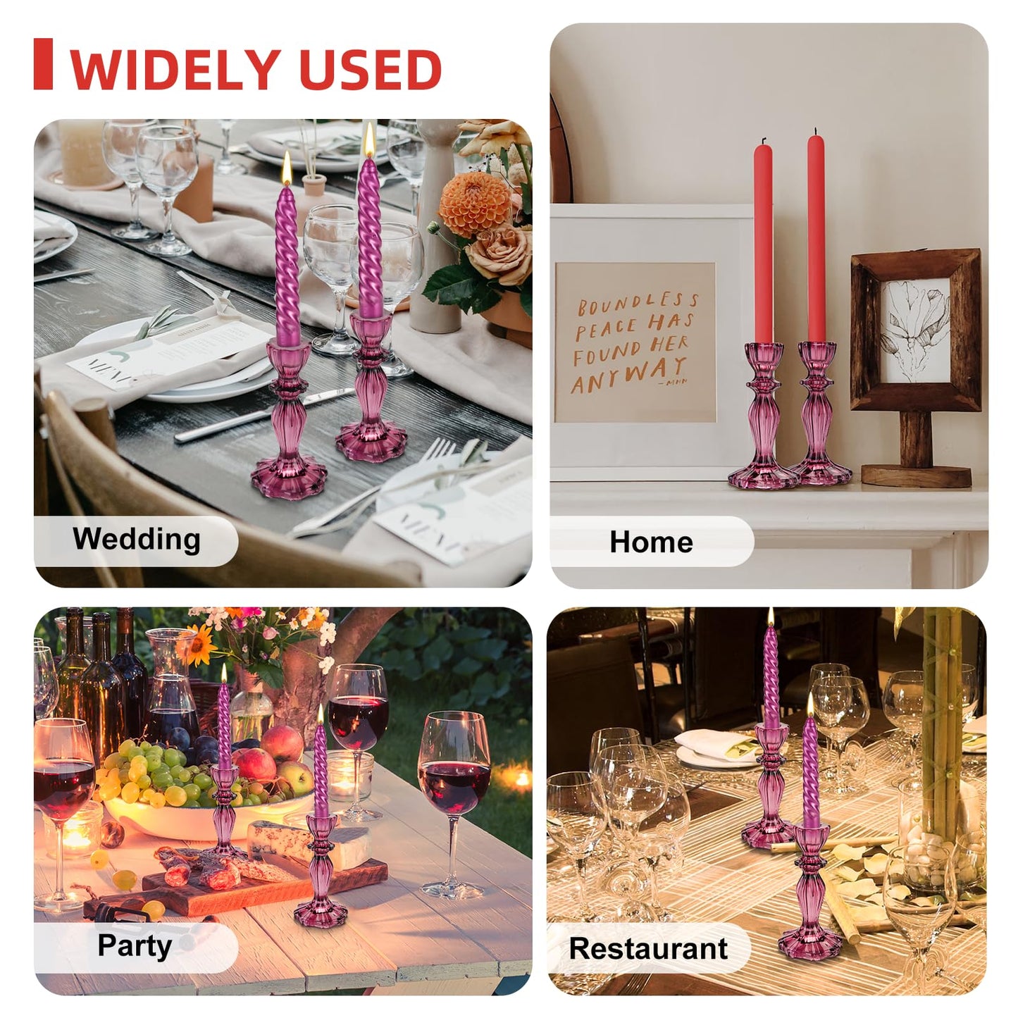 Glass Candle Holders, 2PCS Wide Base Candlestick Holder Decorative Candle Stand Table Centerpieces for Halloween Christmas Wedding Birthday Party, Dark Purple