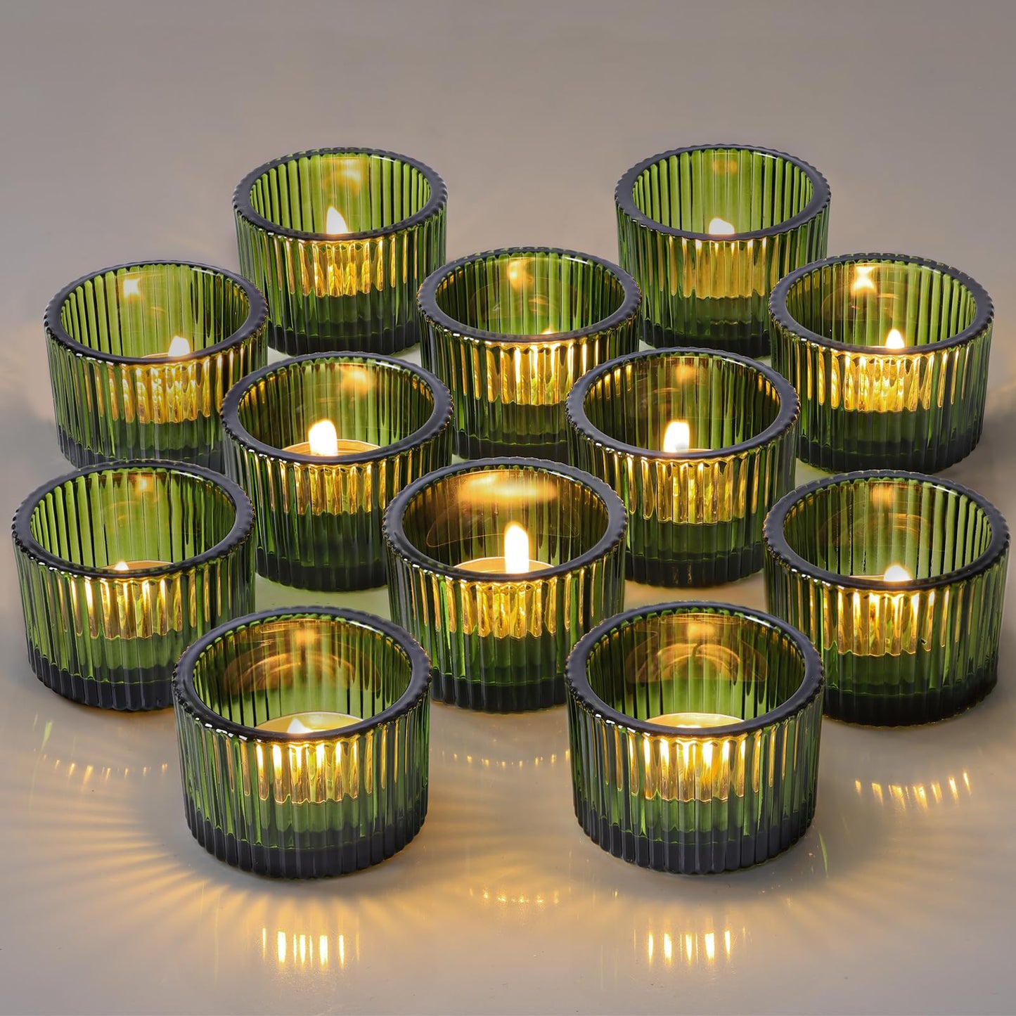 Lanttu Green Tealight Candle Holder Set of 12, Small Votive Candle Holders for Table Centerpiece,Glass Tea Light Candles Holder for Party&Home,Wedding Decor(2''Dia*1.4''H)