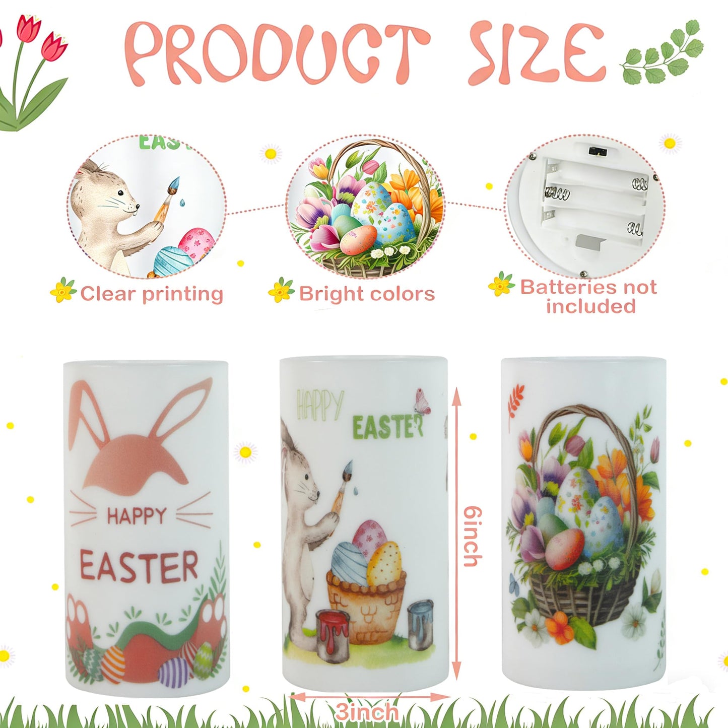 Aulaygo 3PCS Easter Flameless Candles with Remote Control,Happy Easter Bunny Flower Rabbit Spring LED Candle Battery Operated for Easter Theme Party Home Decor,Mother's Day Decor